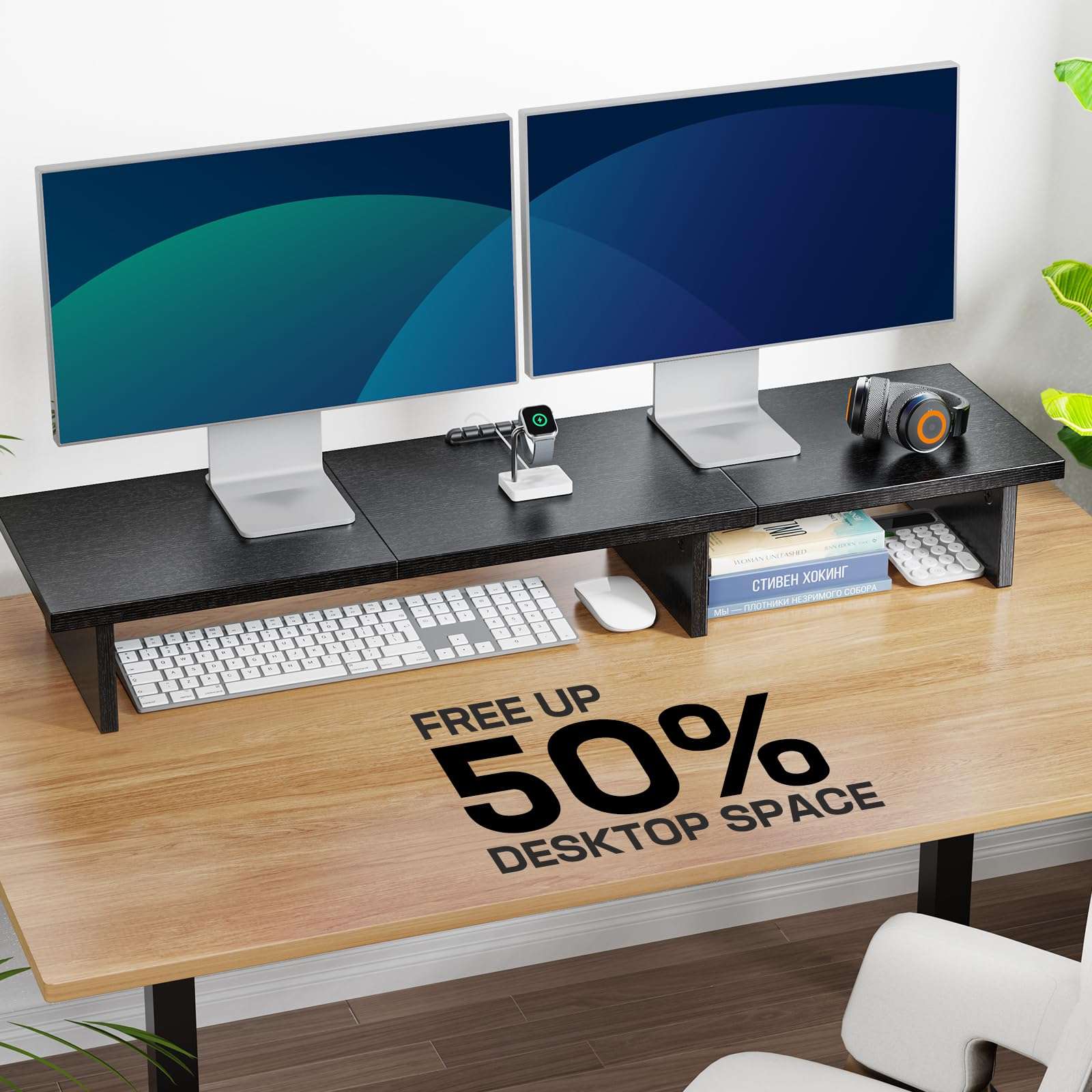 HUANUO Monitor Stand, Dual Monitor Stand Riser 5