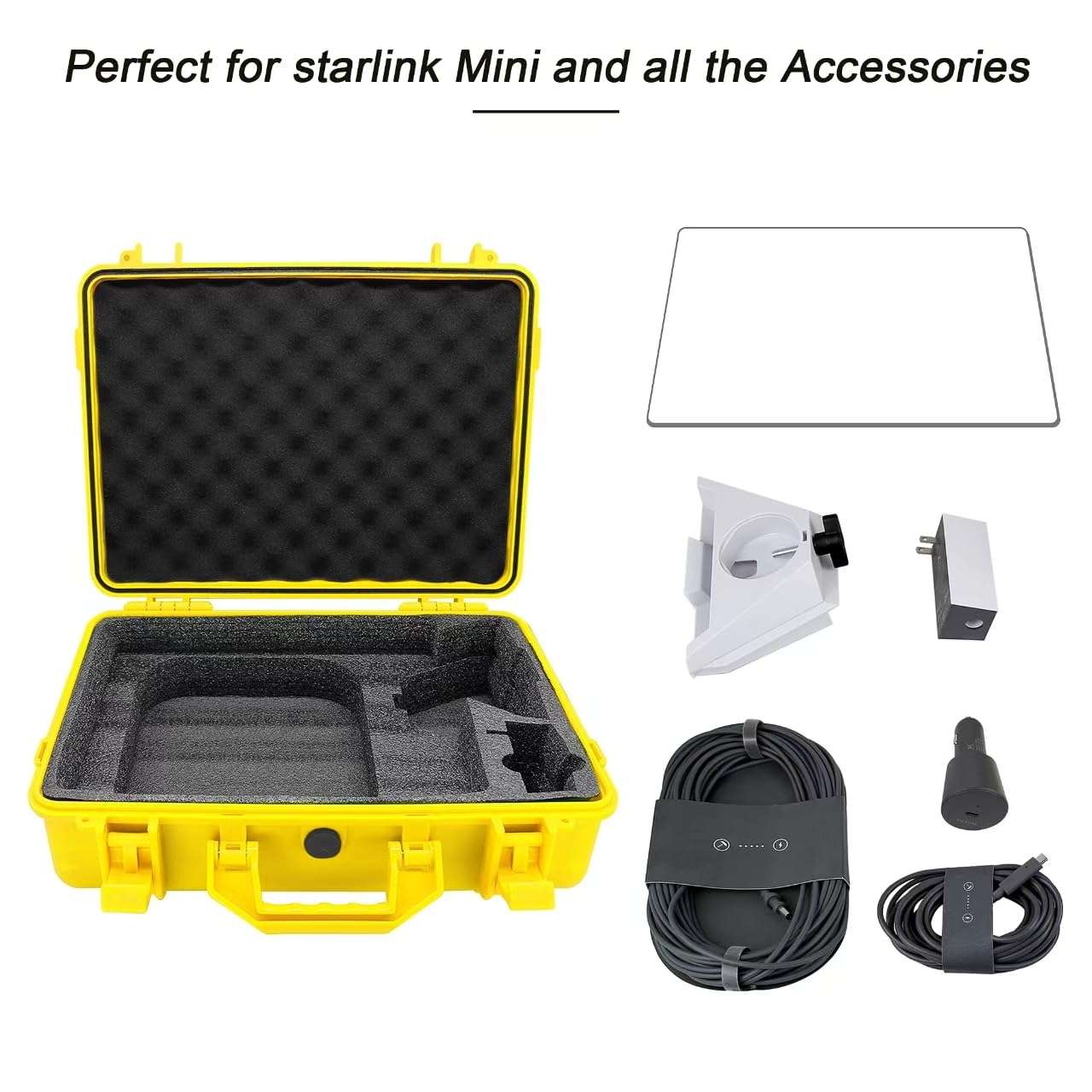 Waterproof Hard Case fits Starlink Mini Dish Kit -Precision Cut Foam for Starlink Mini, Kickstand, Pipe Adapter, Power Supply (Yellow) 4