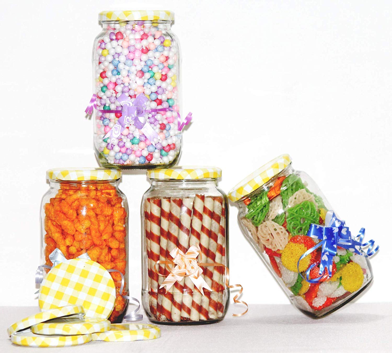 Decor Shine 1000 Ml Grocery Kitchen Container jar for Storage Food Material,Spice Storage,Pickle Storage Jar with air Tight Lid (2, Yellow Checks) 3