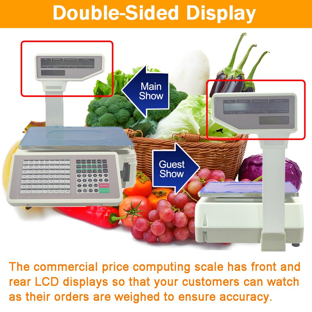 INTBUYING Digital Price Computing Scale 33LB Commercial Electronic Retail Scale with Thermal Printer Five-Window with Pole Price Computing Scale for Supermarket 2