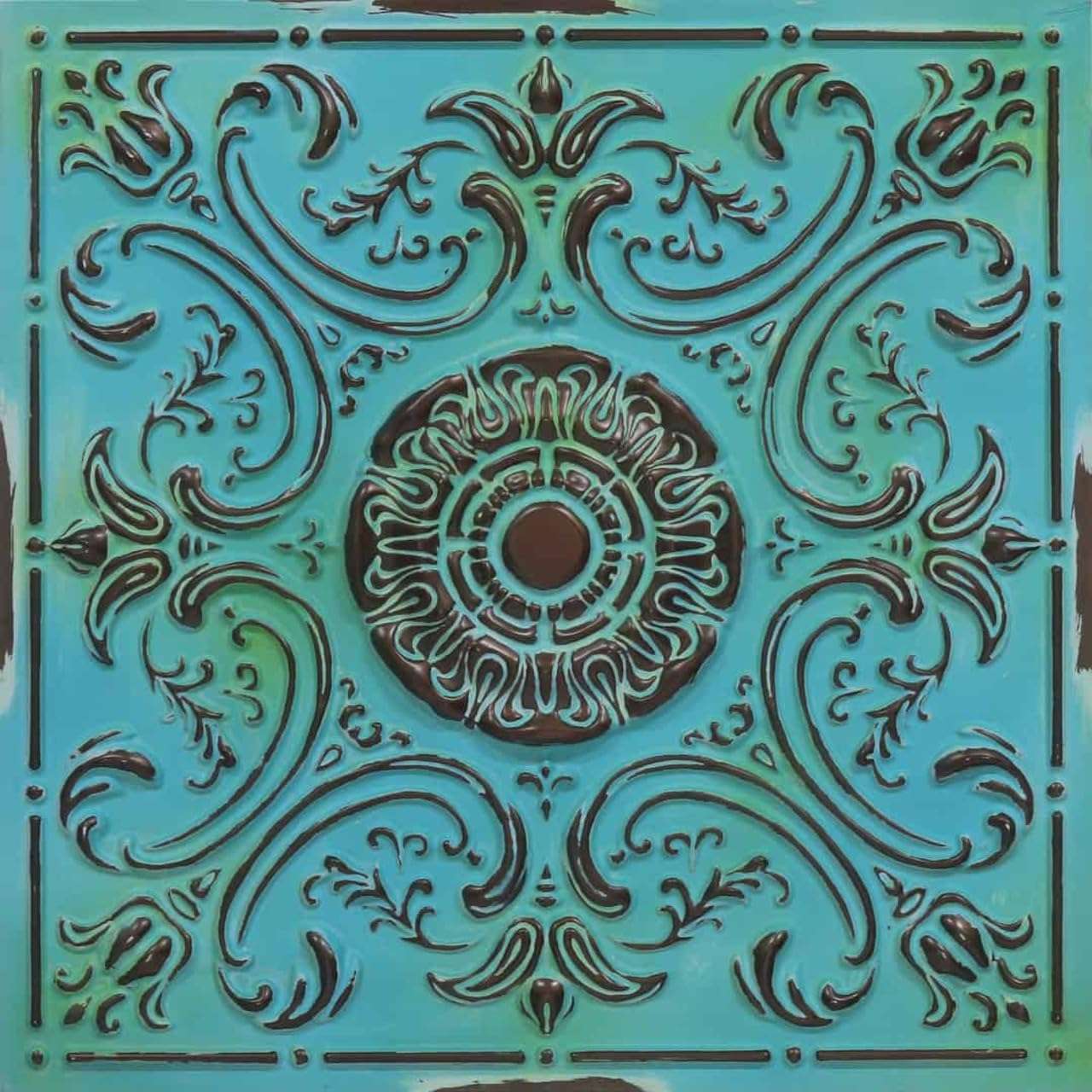 from Plain to Beautiful in Hours 511 Venice PVC 2' x 2' Lay-in or Glue-up Ceiling Tile (Covers / 100 sq.ft), Medieval Blue, 25 Piece 1