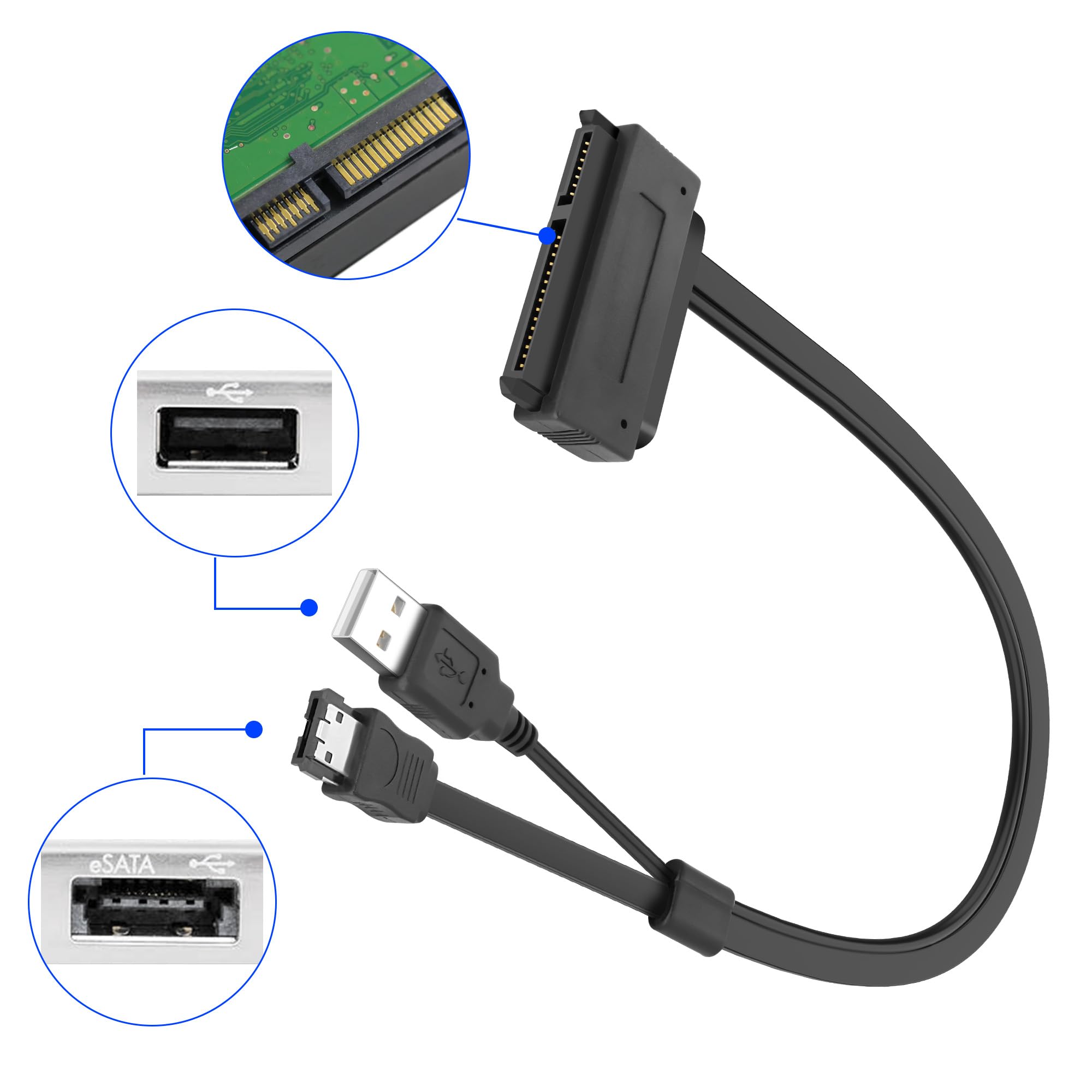 XMSJSIY SATA 22Pin to e-SATA Hard Disk Drive Data Transfer Adapter Cable with USB Powered Cable for 2.5" SATA HDD SSD BLU-RAY DVD CD-ROM DVD+RW Devices - 45CM/17.7INCH 5