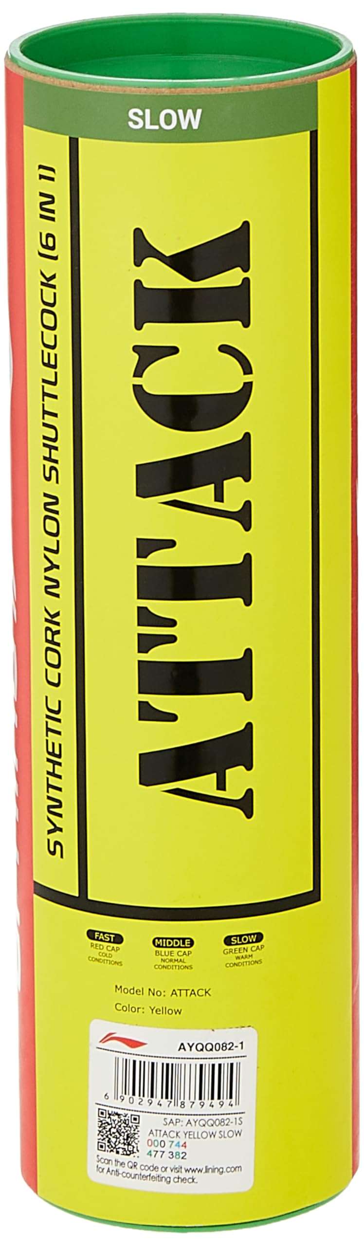 Li-Ning Attack Nylon Badminton Shuttlecocks (Yellow, Slow Speed) | Extreme Durability | Synthetic Cork 3