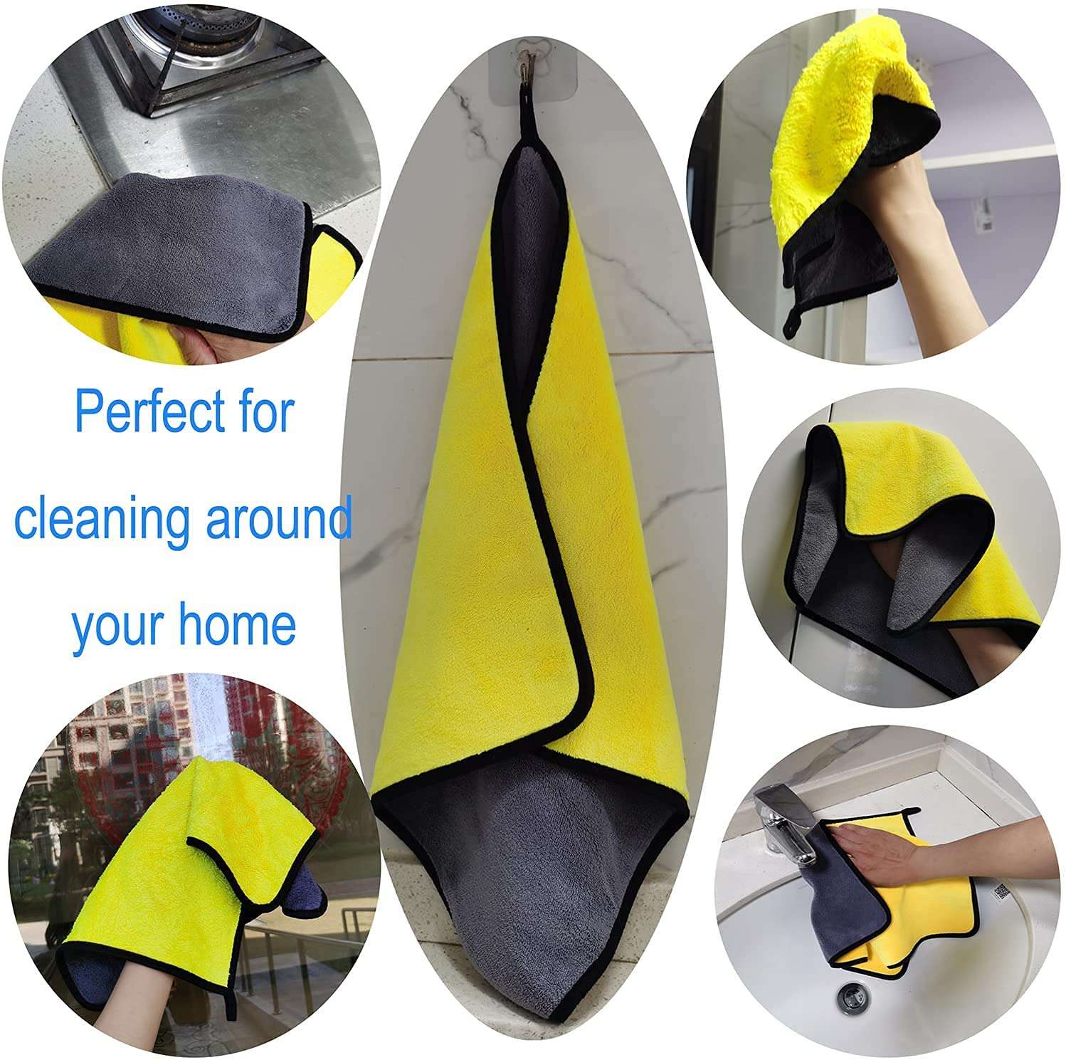 Auto Hub Heavy Microfiber Cloth for Car Cleaning and Detailing, Double Sided, Extra Thick Plush Microfiber Towel Lint-Free, 800 GSM (Size 40cm x 40cm)/Pack of 3, Color: Yellow 2