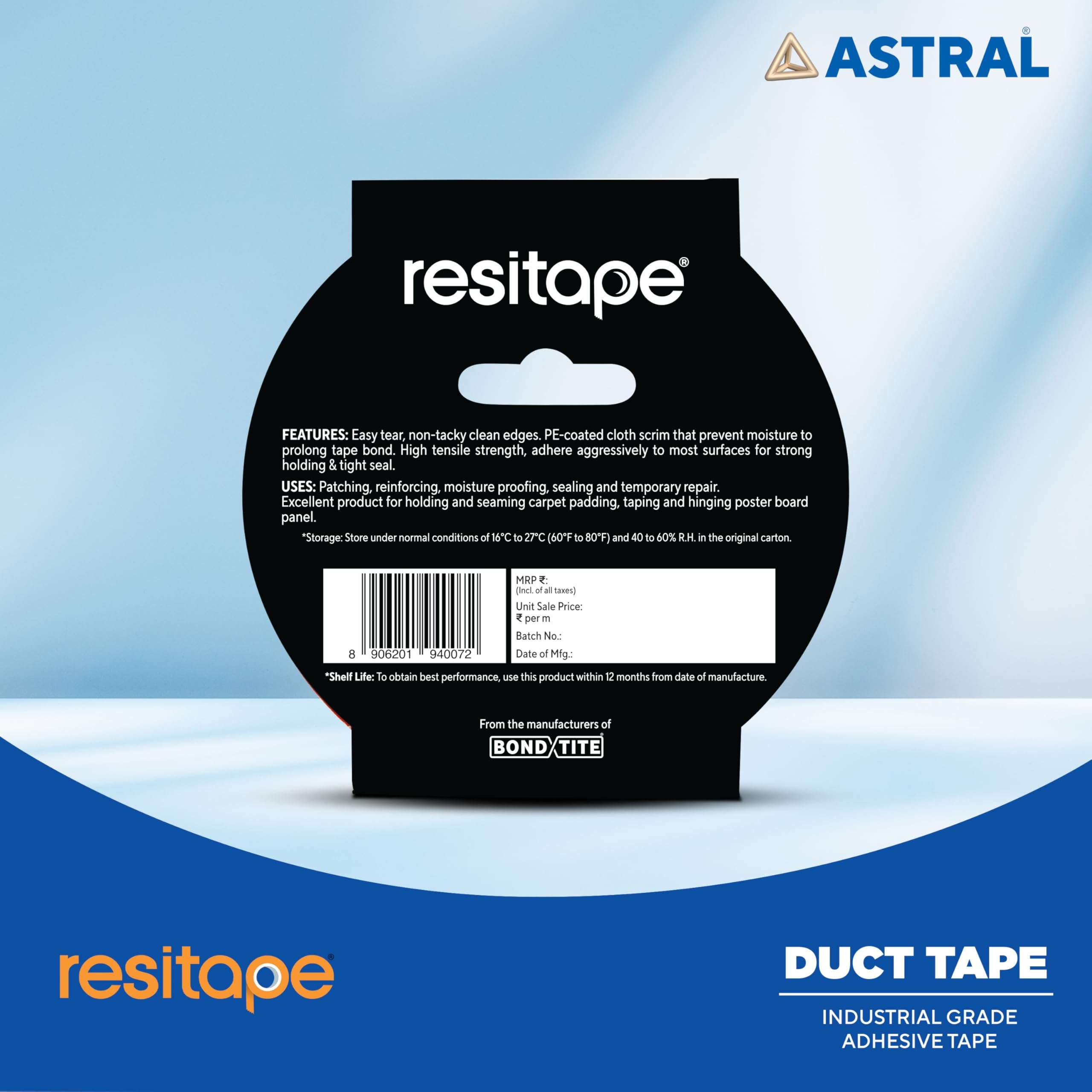 Resitape Astral Duct tapeIHeavy Duty Multi-Purpose IEasy Tear I Strong Grip & AdhesionIHigh Tensile Strength I Excellent Waterproofing I Versatile use for DIY 5mtr X 50 mm X 0.17mm 4