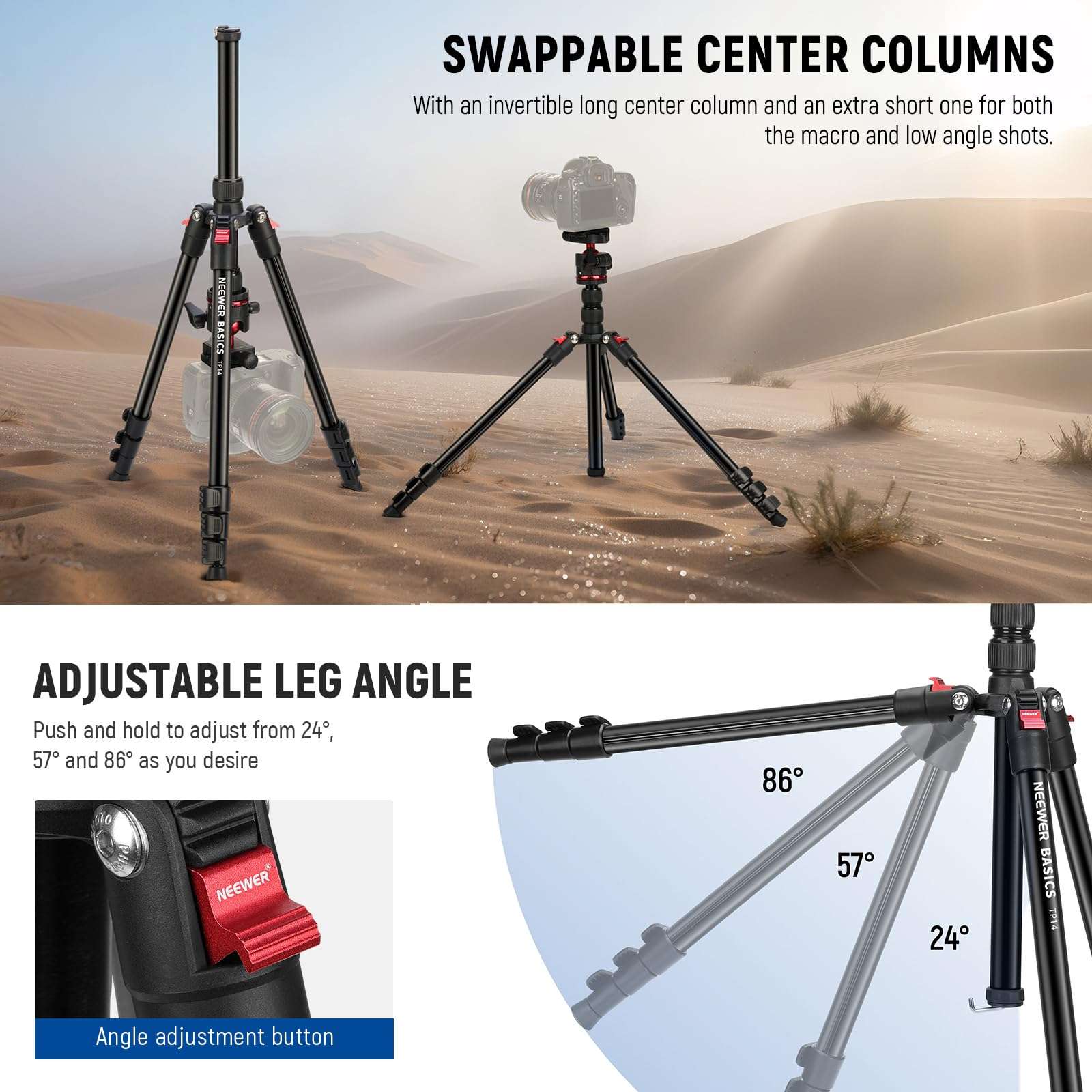 NEEWER Basics Travel Tripod for Camera, 72" Compact Lightweight Portable DSLR Stand, Ball Head, Arca Type QR Plate, Cell Phone Holder Compatible with iPhone Video Recording, Max Load 13.2 lbs, TP14 5