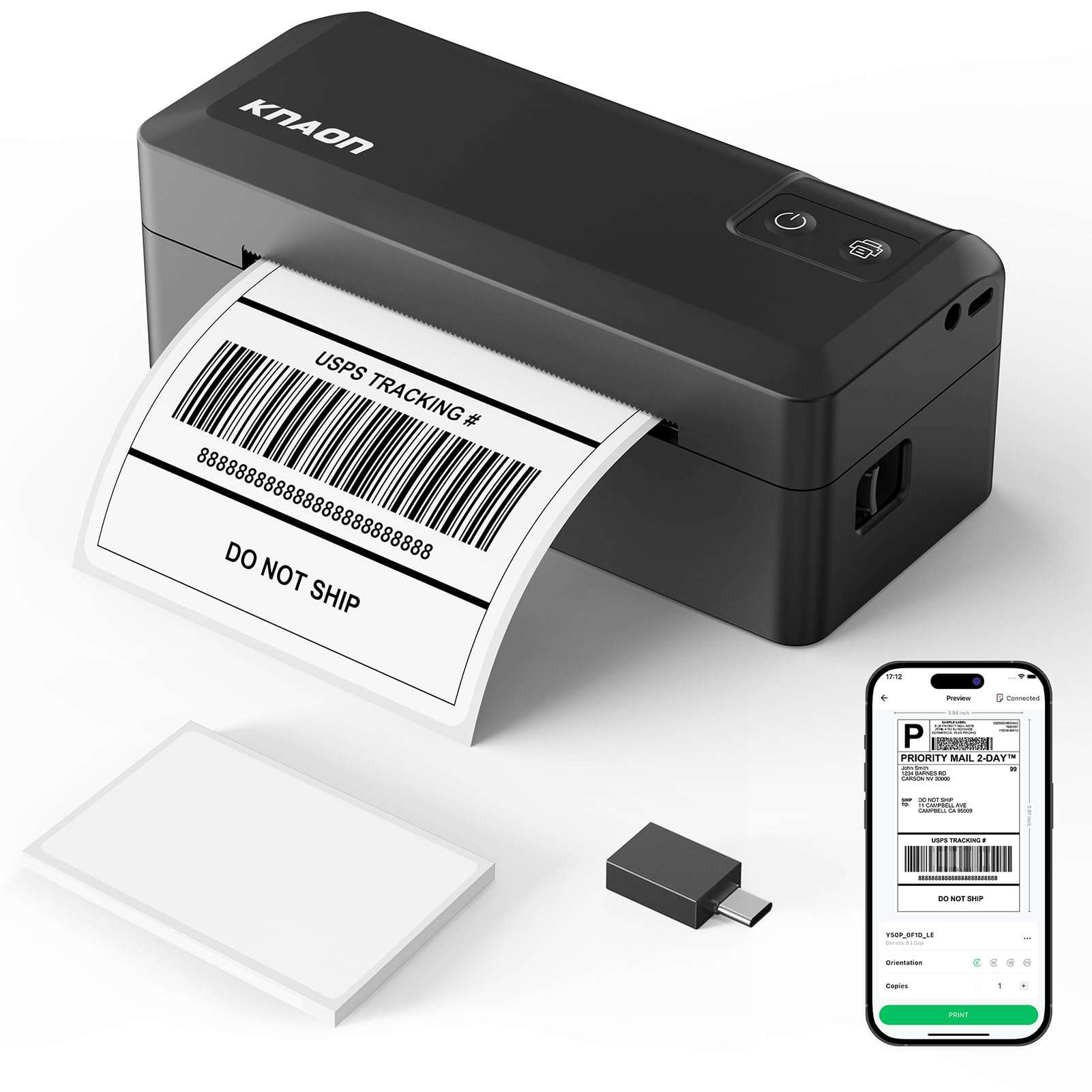 KNAON Shipping Thermal Label Printer, 4x6 Portable Label Printer, Bluetooth Label Maker for Small Business, Support iPhone,Android,Windows,Mac,Chromebook,Works with USPS, Ebay,Shopify&More, Black 1
