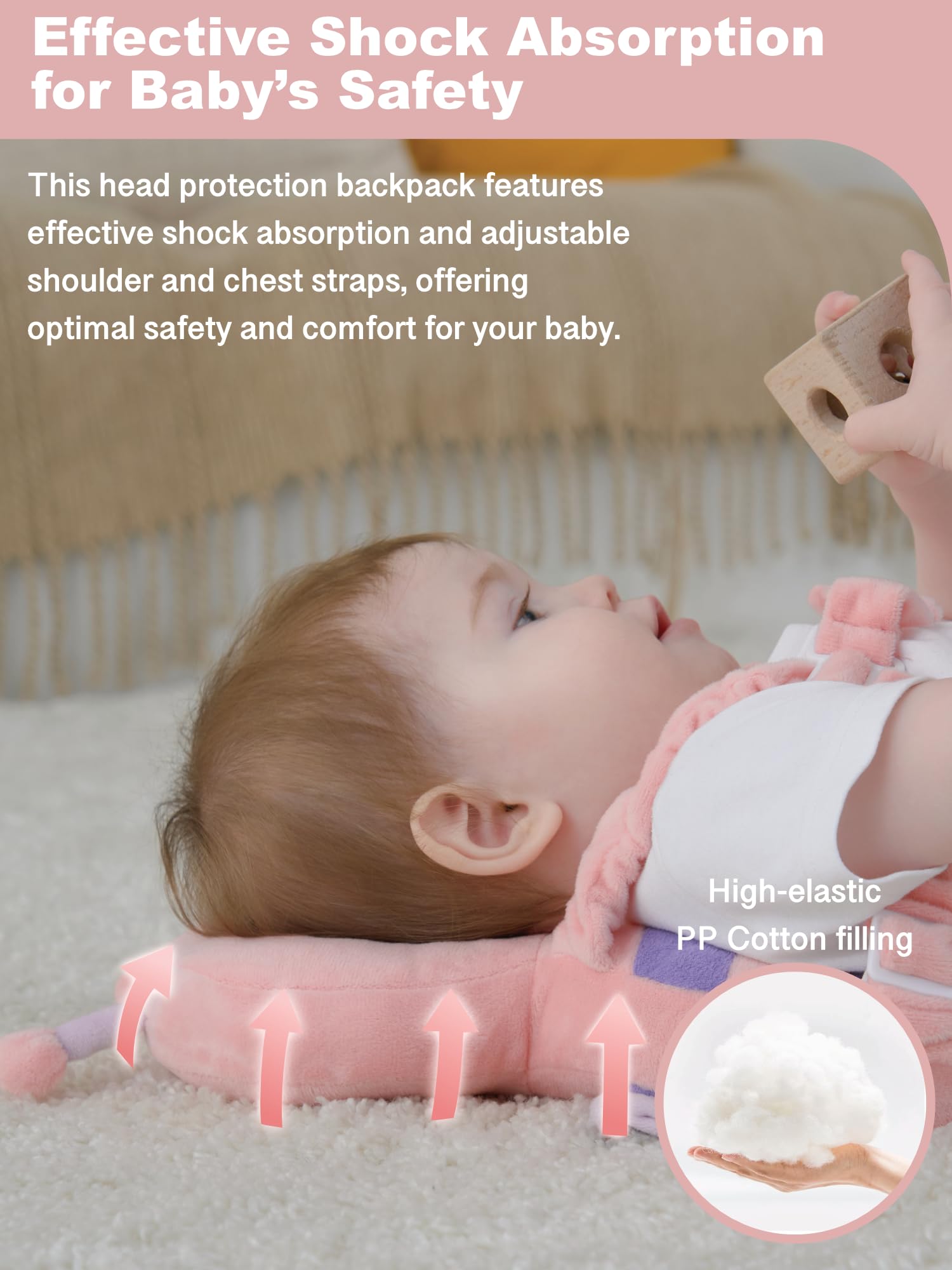 Baby Head Protector Backpack with Safety, Toddler Adjustable Head Protection for Baby Walking and Falling Crawling, 0.5-3 Years 6-36 Months, Pink Butterfly 4