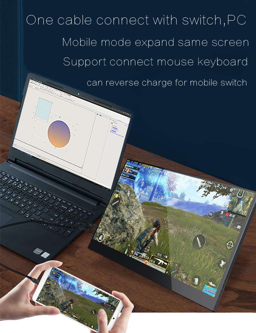 NewDream8 15.6 Inch Portable Monitor,Touch Screen,Built-in Battery,3840x2160p 4K UHD IPS,HDR Ultra-Thin Gaming Office Expand Dual Monitor with Type-C USB HDMI for Mobile Laptop Xbox PS4 PC Phone 4