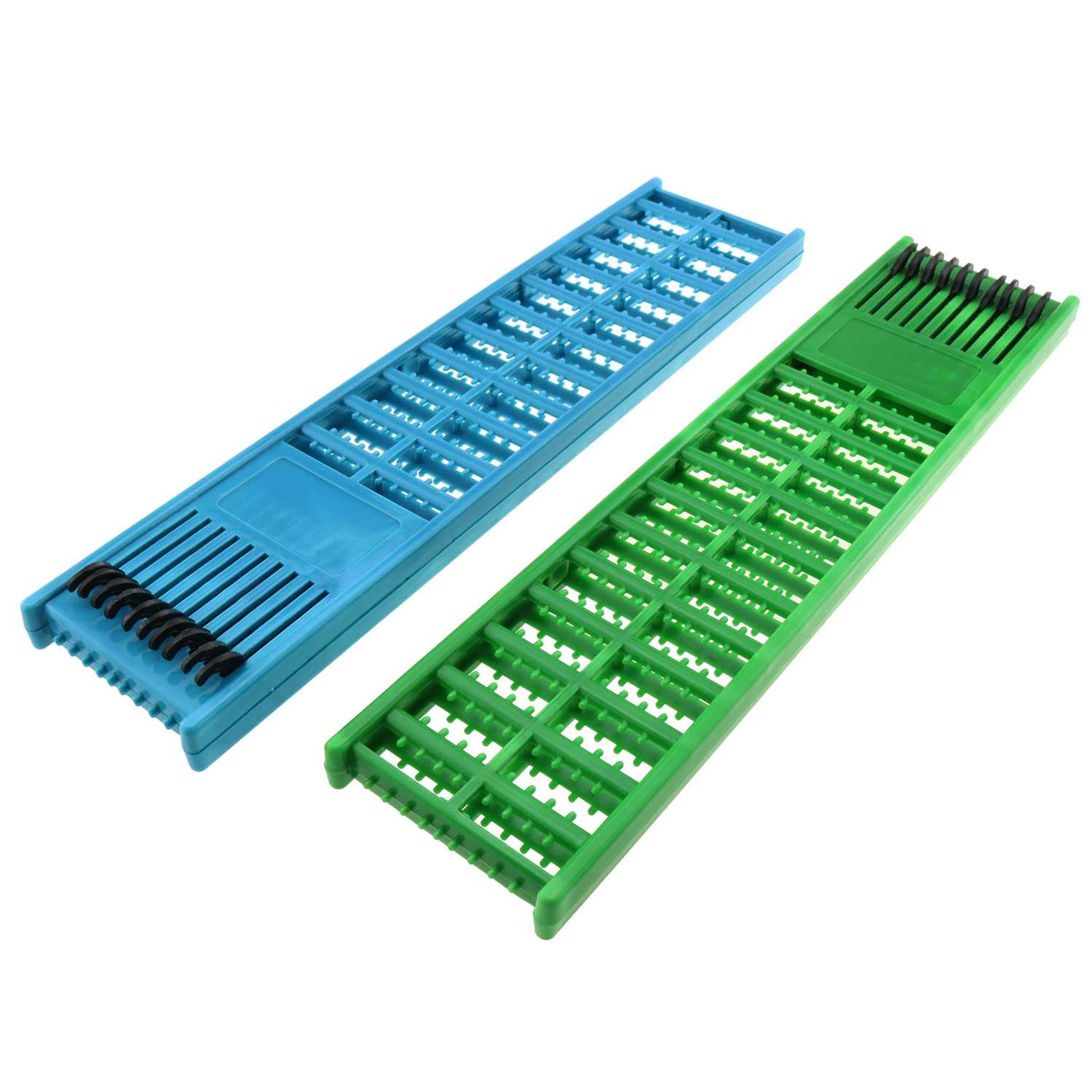 LUORNG Fishing Hook Holder 2pcs 6x27cm Blue and Green Fishing Snelled Hook Holder Plastic Double Side Spring Hooks Storage Catch Holder for Snelled Rigs Holder Lead Tray Jigs Board 3