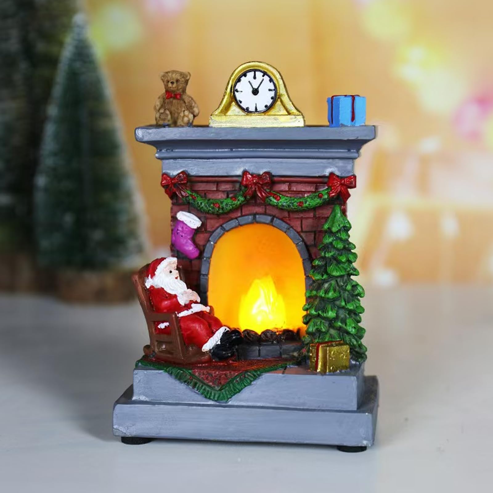 Neioaas Christmas Santa Claus Fireplace Night Light Gift Decoration Ornaments,Santa Decor for Trees Desks and Shelves for Christmas Party Festive Home Decor 5