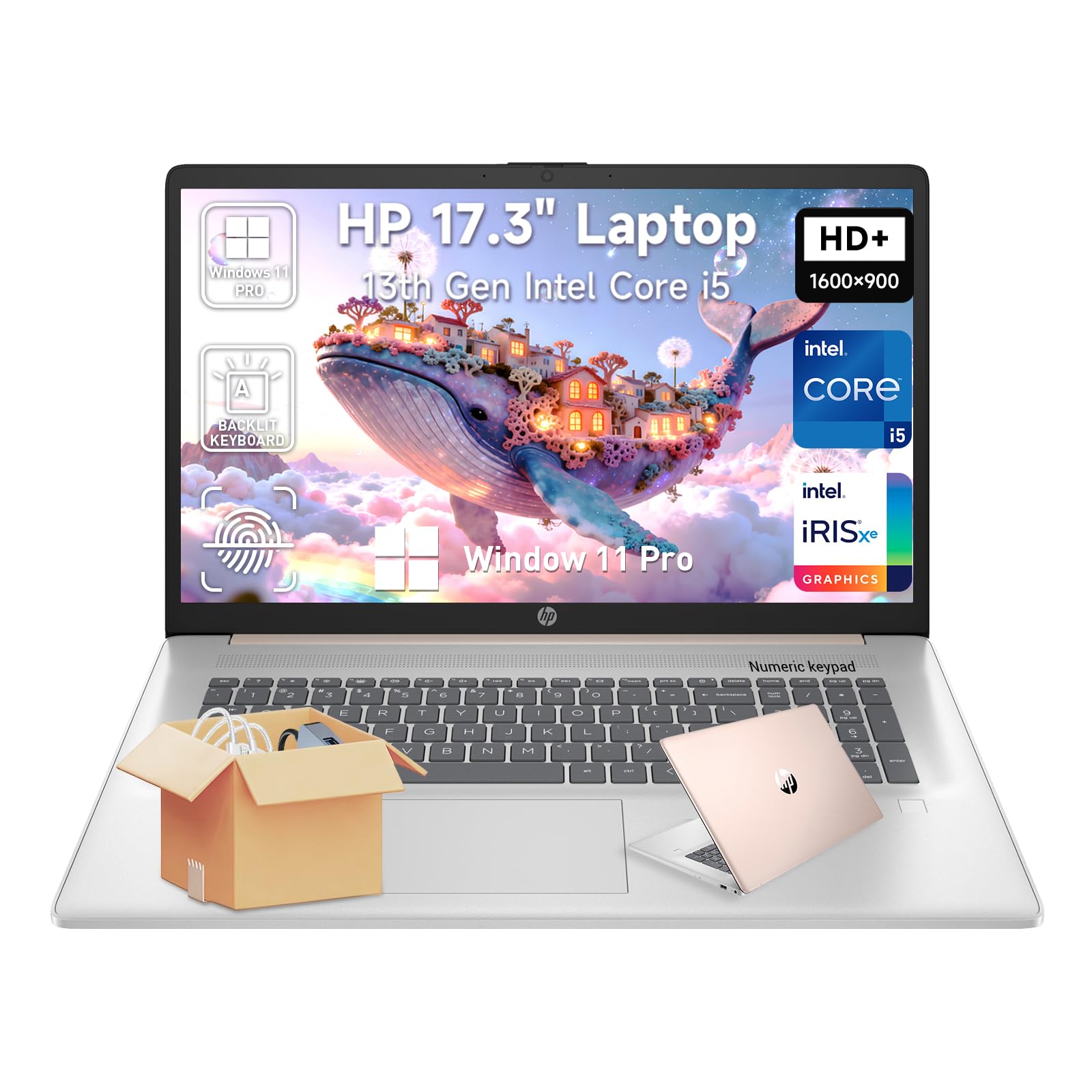 HP Laptop 17 Inch, 17.3" HD+ Large Screen Business Laptop Computer, 13th Gen Intel Core i5(10-Core, Beat i7-1255U), Windows 11 Pro|8GB RAM 256GB SSD, Backlit Keyboard|Fingerprint|Copilot AI|Rose Gold 1
