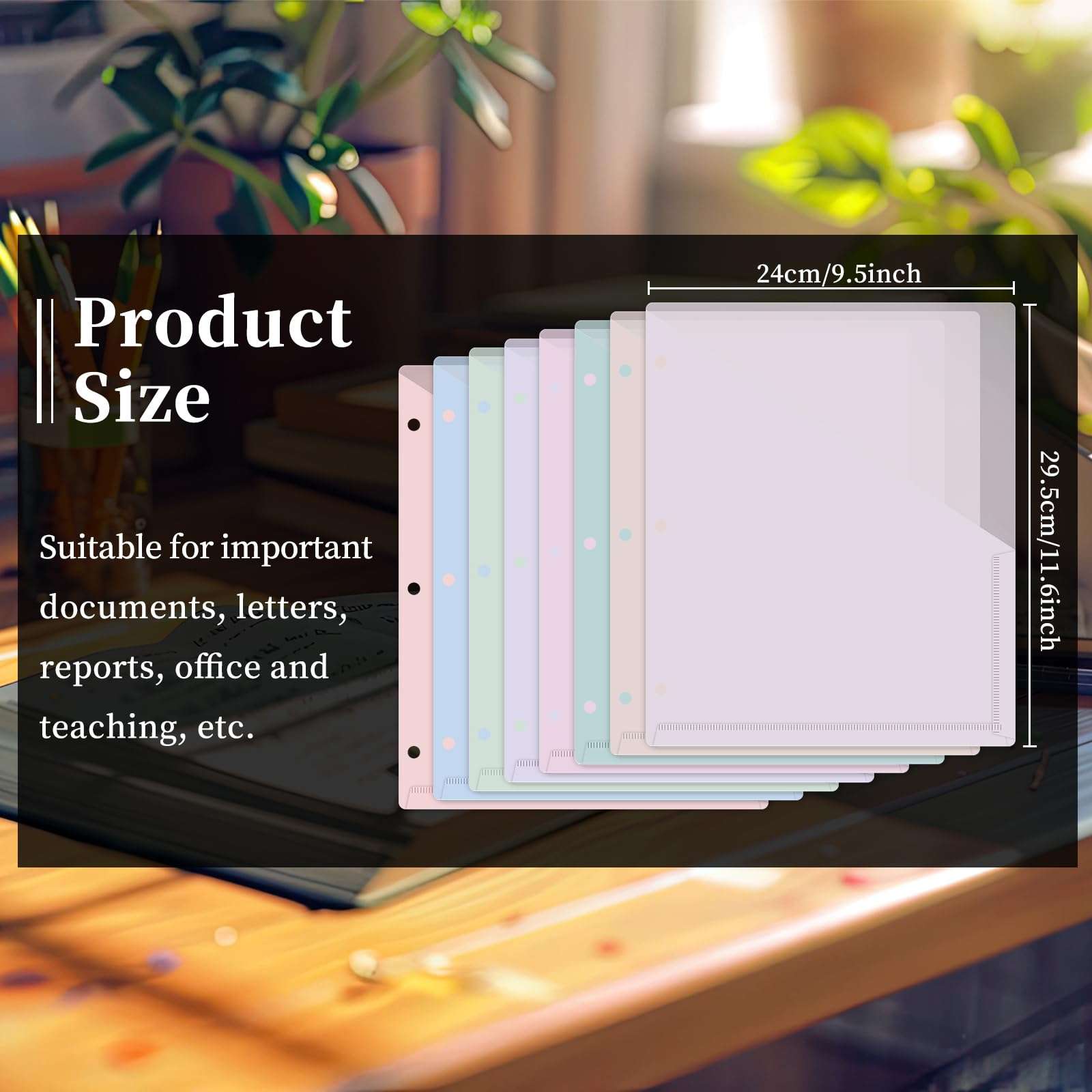 48 Pack Binder Pockets for 3 Ring Clear Pocket Divider Folders for 3 Hole Binders Sleeves Plastic Slash File Jacket for Office School Classroom Business Home Organizer, 9.25" x 11.22" (Pastel) 3