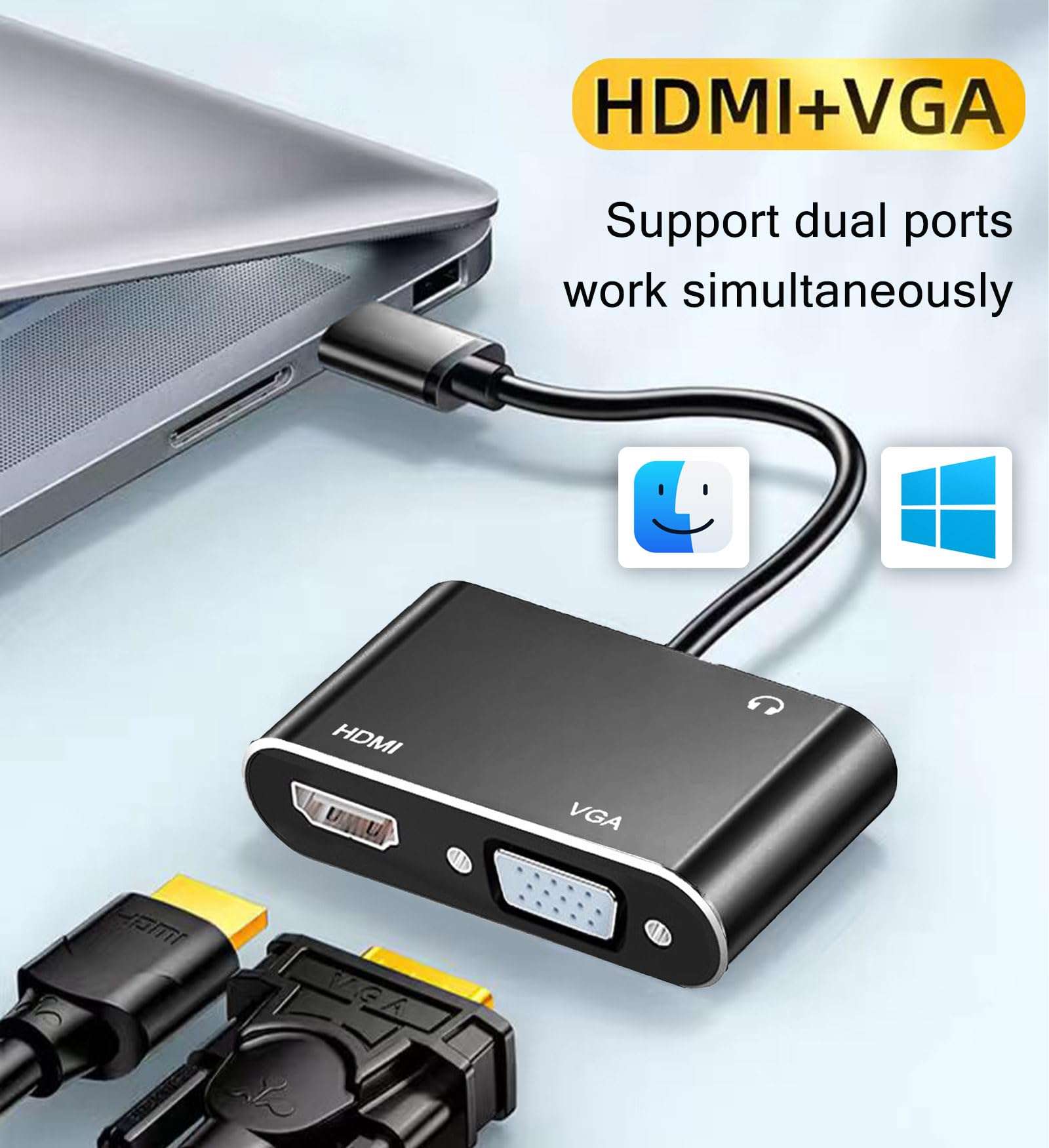 sartyee USB to HDMI Adapter with VGA and 3.5mm Audio, 1080P Multi-Monitor Video Audio Converter Cable, USB Adapater for PC, Laptop to Monitor, Support Windows XP 7/8/8.1/10 3