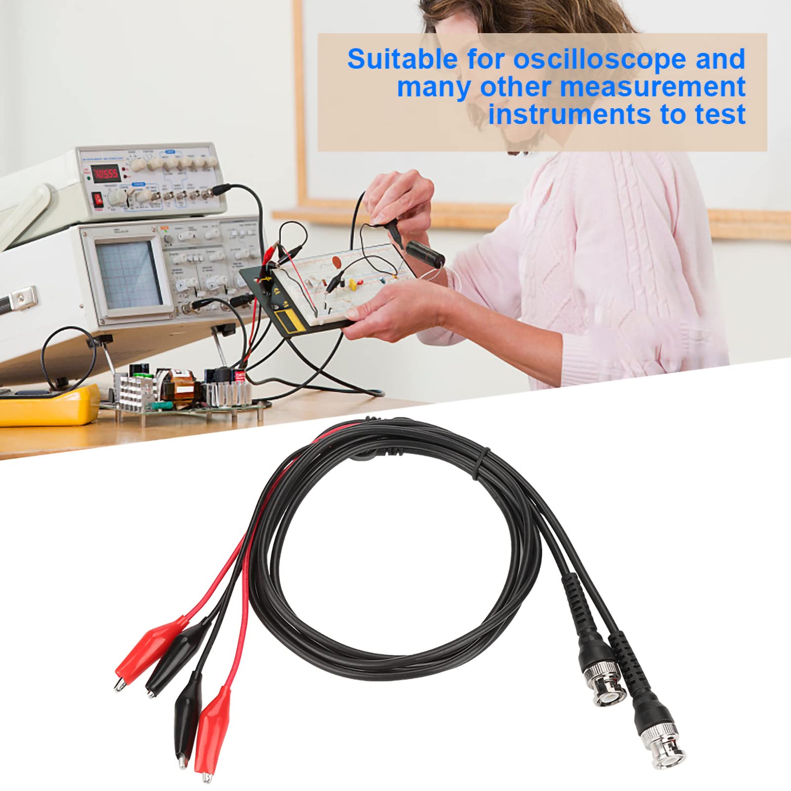 2PCs P1011 Oscilloscope Probe Ground Wire BNC Q9 to Dual Crocodile Clip Test Leads 500V 5A Multimeter Lead Cable 50Ω Mini Oscilloscope Accessories 108cm/42.5in 4