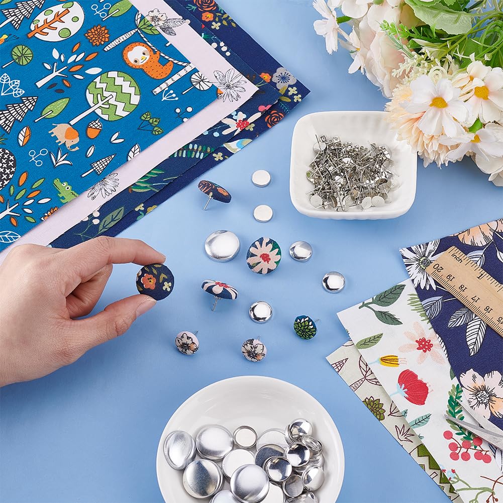 WEBEEDY 50 Sets 5 Styles Button Stud Earring Making Kit Embroidery Flower Covered Button Earring Kit, Earring Posts and Backs DIY Earring Findings for Jewelry Making, Unique Gift for Women 5