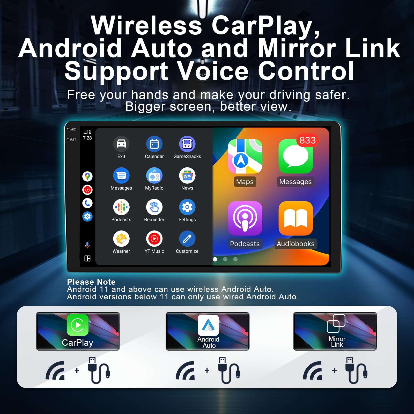 FIUFUL Android Car Radio Stereo for Toyota Camry 2012 2013 2014 with Wireless CarPlay/Android Auto, 8 Core HD Touchscreen Car Radio with AM/FM/RDS Backup Camera WiFi, 2G RAM+32G ROM (8 Core) 3