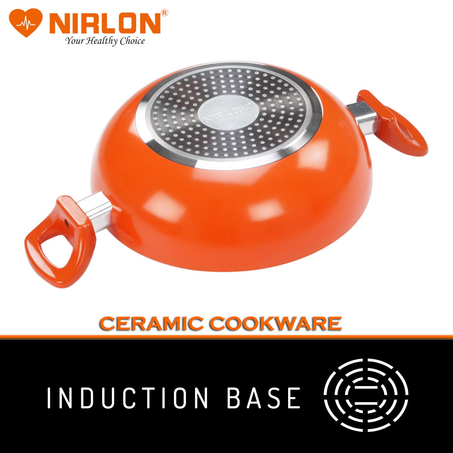 Nirlon 4 Layer Ceramic Non-Stick Induction Cookware 3 Pieces Combo Set (Grill Pan 1.5 Liter, Deep Kadhai 2.4 Liter & 3 Liter) Orange Colour 5
