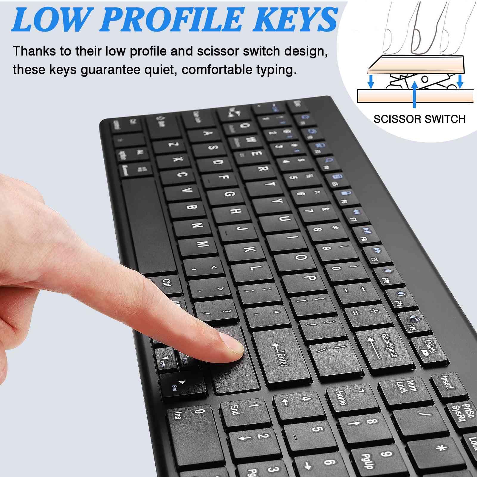 Rechargeable Wireless Keyboard Mouse, UrbanX Slim Thin Low Profile Keyboard and Mouse Combo with Numeric Keypad Silent Keys for Infinix Note 10 Pro NFC - Black 4