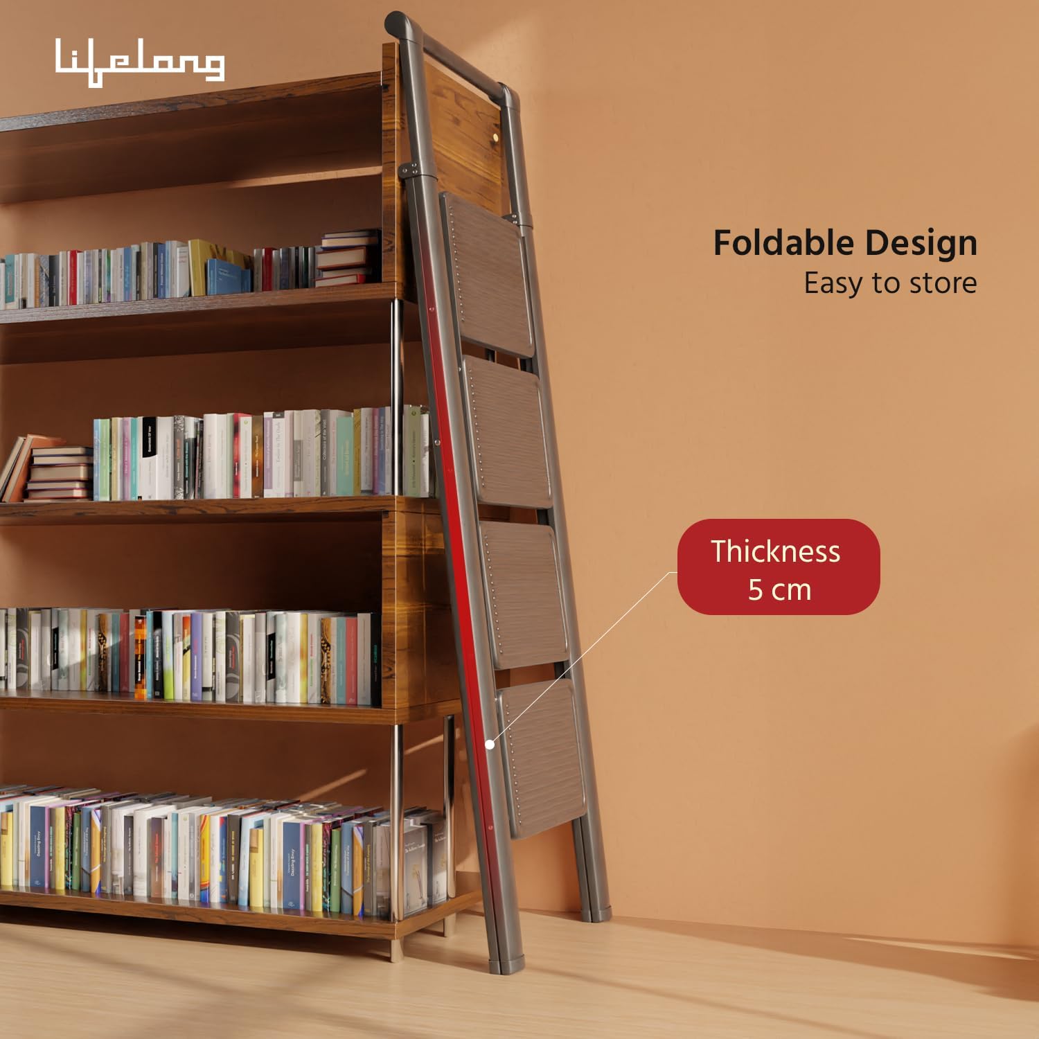 Lifelong 4 Steps Steel Ladder with Handle for Home, Foldable & Portable Stairs, Versatile Use for Kitchen, Bathroom & Office Foot Stool - Multipurpose Step Stool with 150 Kg Capacity (LLSLH04, Black) 4