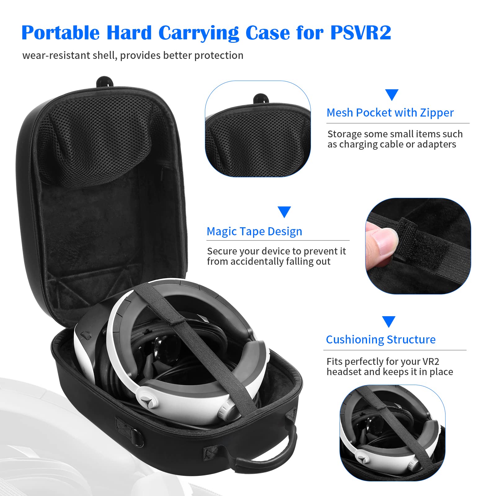 Jhua for Quest 3 PSVR2 Hard Carrying Case for Quest 3 Accessories Headset PlayStation VR2 Gaming Headset, Touch Controllers Accessories with Shoulder Strap Lens Protector Cover for Travel Home Storage 4