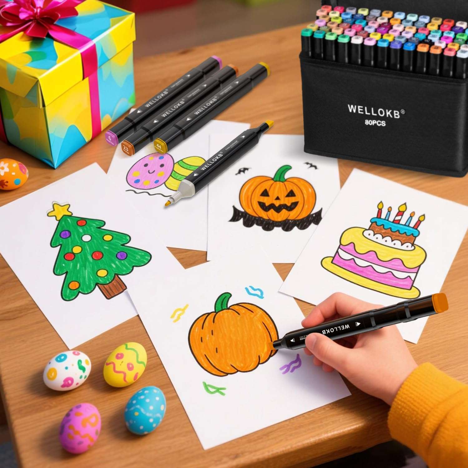 WELLOKB Alcohol Markers, 80 Colors Dual Brush Tip Permanent Art Markers, Coloring Marker, for Book Painting Card Making, Christmas gift for Adults Kids 8-12 5