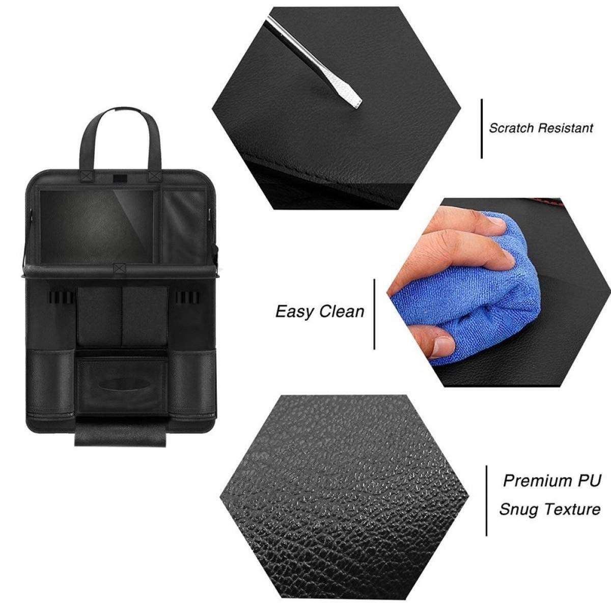 Oshotto Car Backseat Storage Organizer Phone Holder,Multi-Pocket for Bottles, Tissue Boxes,Kids Toy Storage and Great Travel Accessory Compatible with Honda Brio (Black) 5