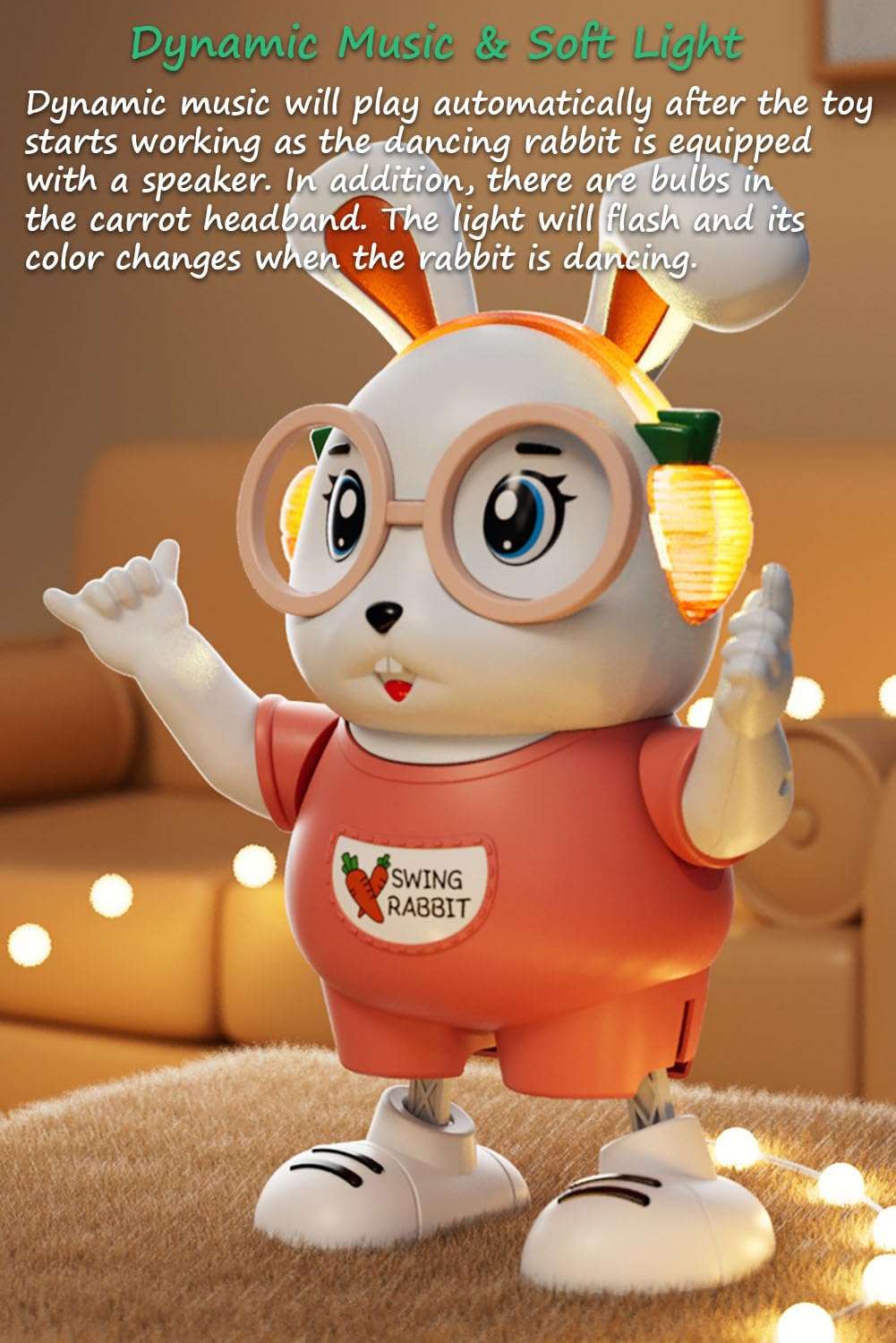 Miracland Big Eyes Rabbit Musical Toy for Kids, Lovely Dancing Rabbit Toy Baby Rabbit Music Toy Crawling Toy for Toddlers with Cool Lights & Dynamic Music| Legs Move Sideways| Body Twist (Blue) 5