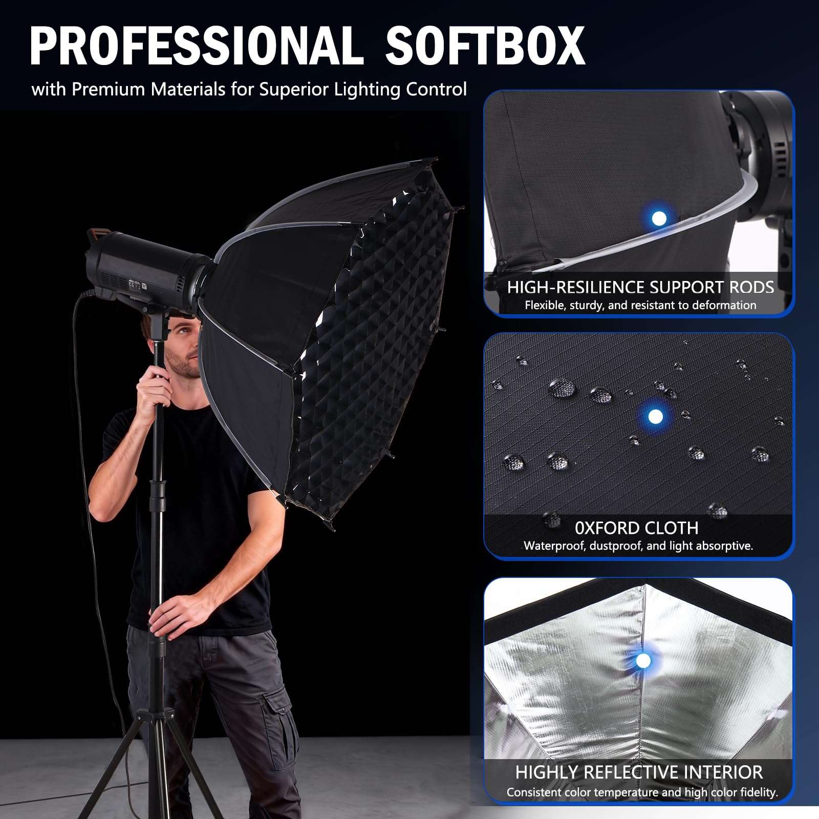 23.6"/60cm Bowens Mount Softbox, Quick Release Octagonal Softbox with Honeycomb Grid, Light Diffusers, Carrying Bag, Professional Soft Box for Studio Photography Lighting Flash 5