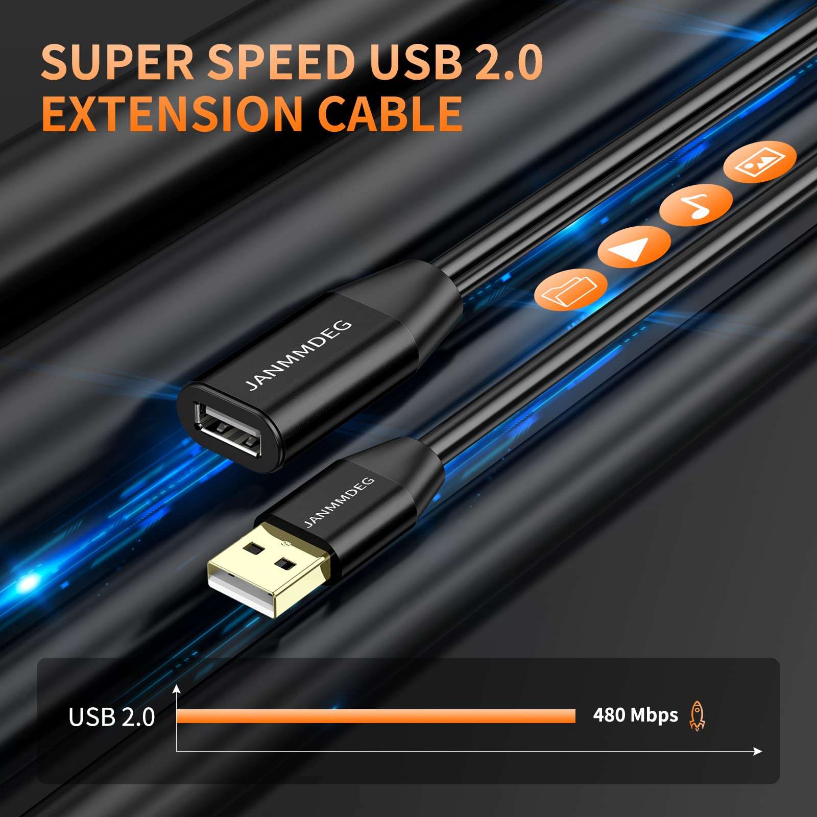 USB Extension Cable 80ft, JANMMDEG USB 2.0 Type A Male to Female Active USB Cable,with A Extension chipset Signal Booster - Active Extension/Repeater 6