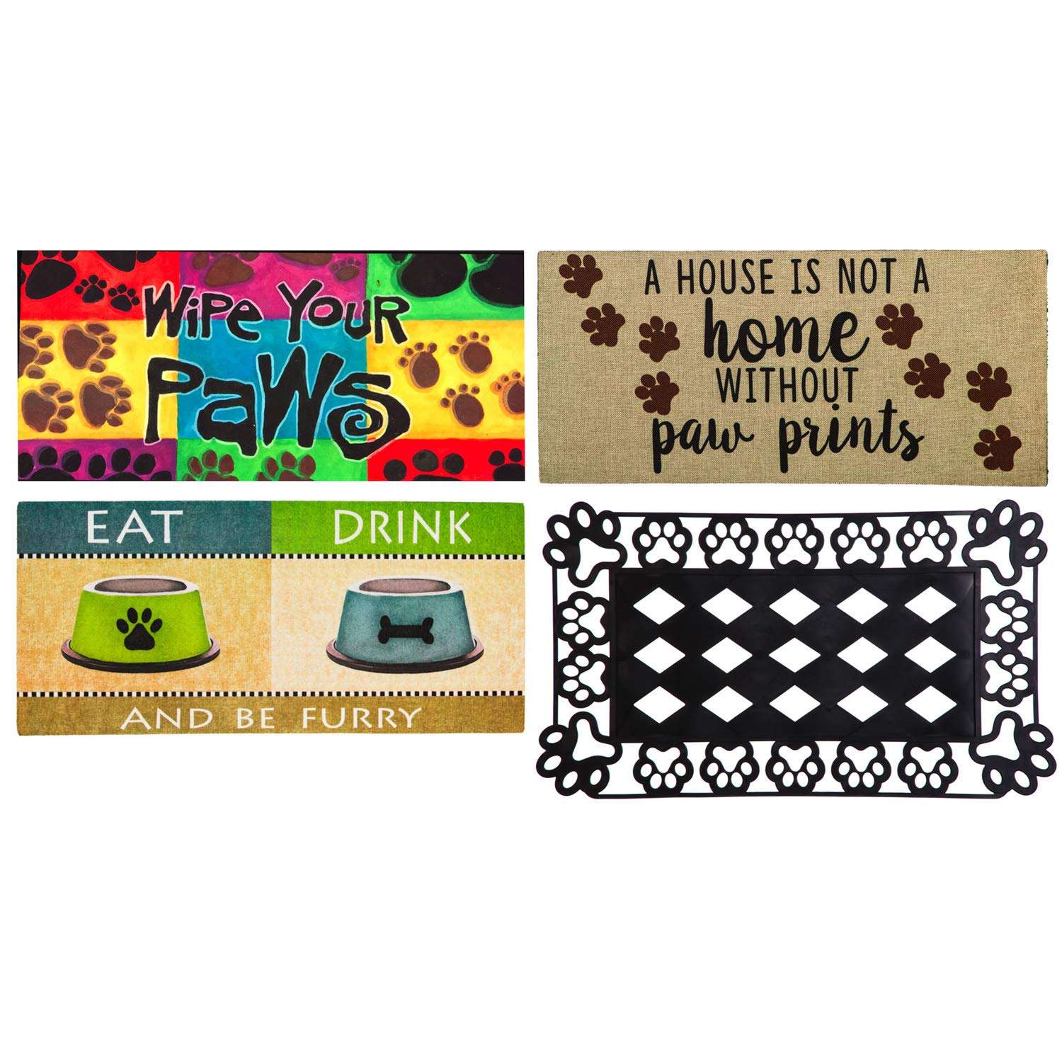 Evergreen Sassafras Dog Doormat Insert Bundle & Tray Set of 4, Paw Print Interchangeable Entrance Door mats Indoor and Outdoor Welcome Mat 30 x 18 Tray Non Slip Backing Low Profile 1
