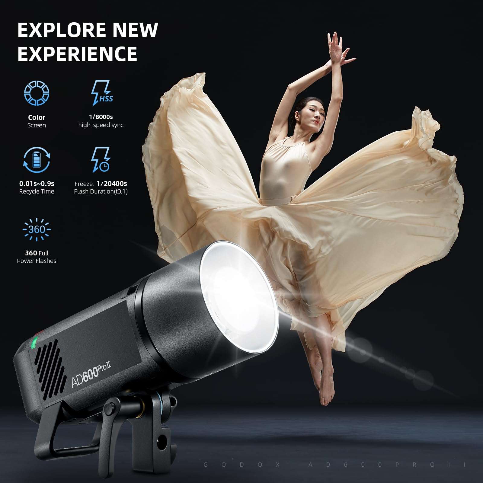 GODOX AD600 Pro II AD600Pro II Outdoor Flash Strobe, 2.4G TTL Studio Flash HSS 1/8000s, 40W Bi-Color Modeling Light, Lithium Battery, with Godox X3O X3-O TTL Wireless Flash Trigger 4