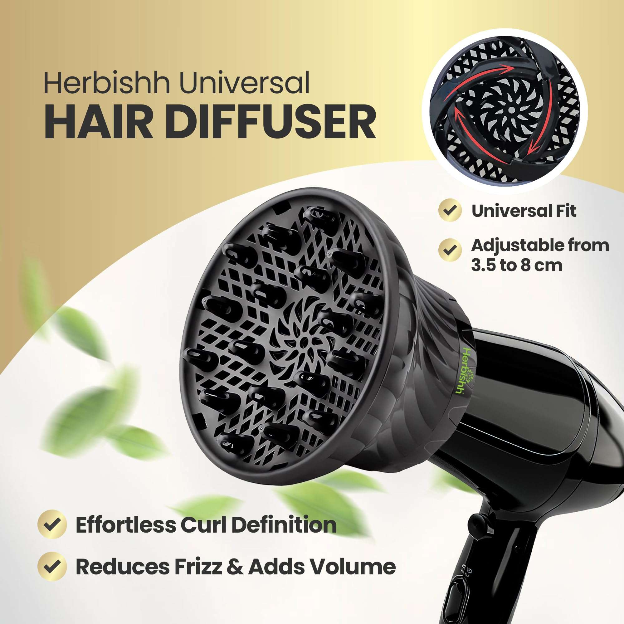 Herbishh Hair Color Shampoo Light Brown for Grey + Hair Dryer Diffuser Black Attachment for Even Heat Distribution, Universal Fit for Curly, Thick & Wavy Hair, Reduces Frizz & Adds Volume 5