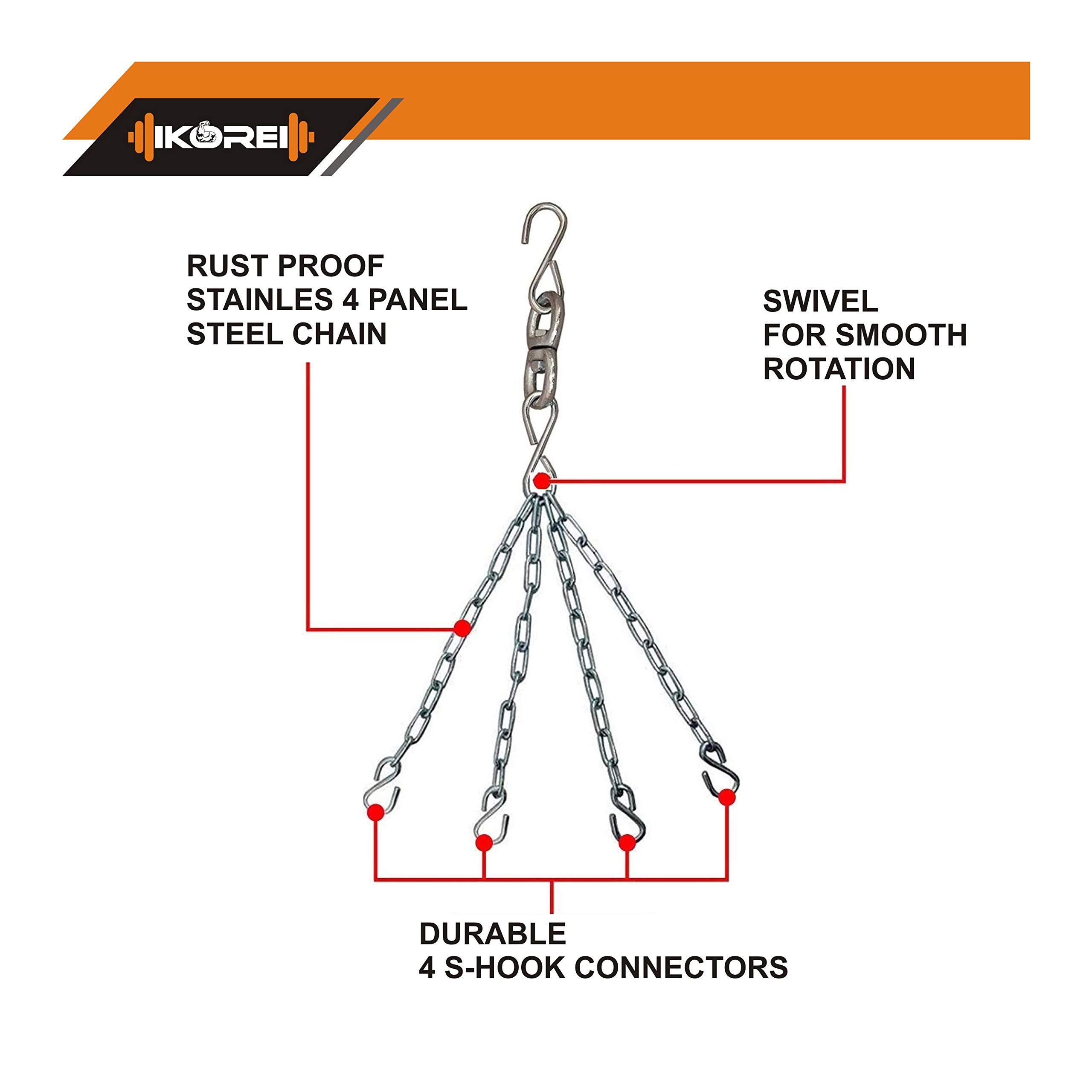KORE Ultimate 3 Feet Filled Heavy Black Punching Bag PU Leather Boxing MMA Sparring Punching Training Kickboxing Muay Thai with Rust Proof Stainless Steel Hanging Chain 4
