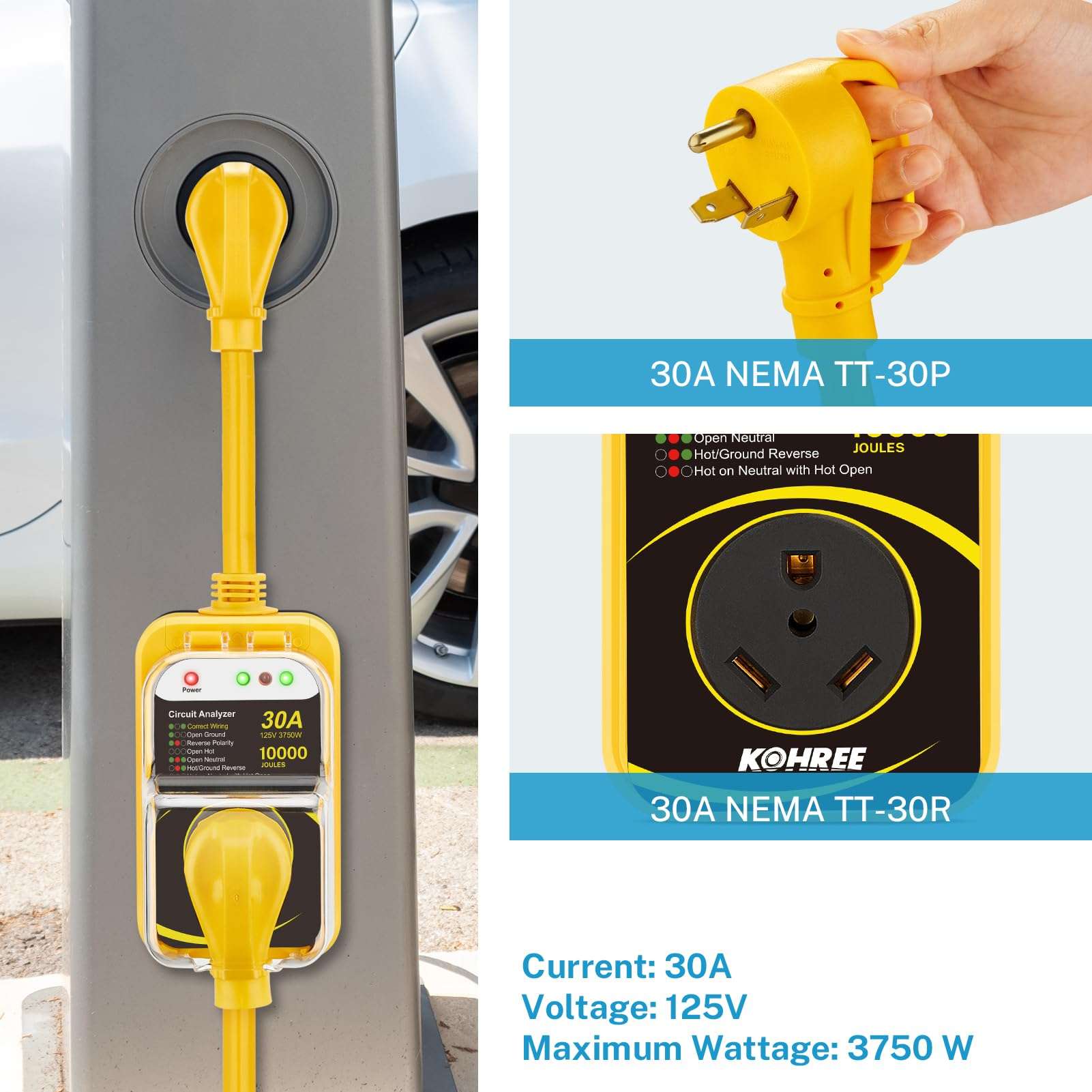 Kohree 30 Amp RV Surge Protector + 50 Amp to 30 Amp RV Adapter Cord 6