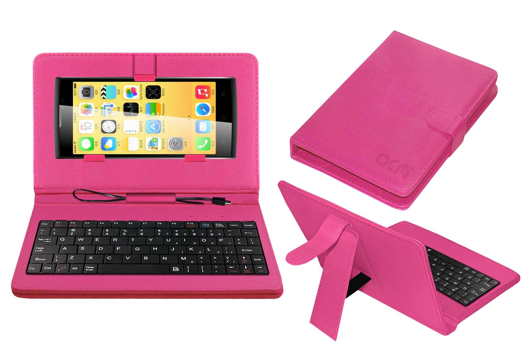 Acm Keyboard Case Compatible with Karbonn S320 Plus Mobile Flip Cover Stand Direct Plug & Play Device for Study & Gaming Pink 1