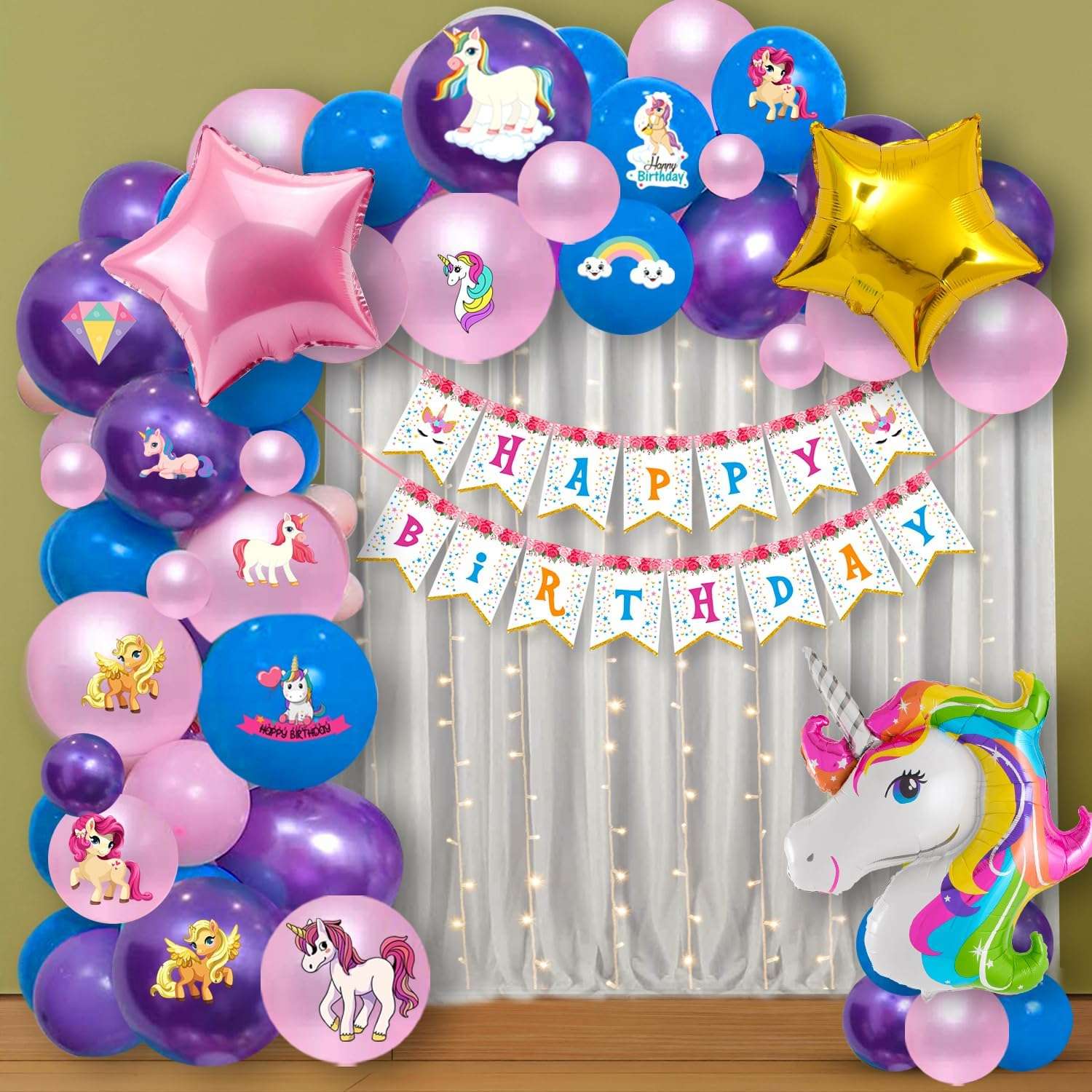 Partyjoy Unicorn Birthday Decorations For Girls - Unicorn Theme Birthday Decorations Kit | Birthday Decoration Items For Girl, Kid | (Unicorn-Balloons-3) 1
