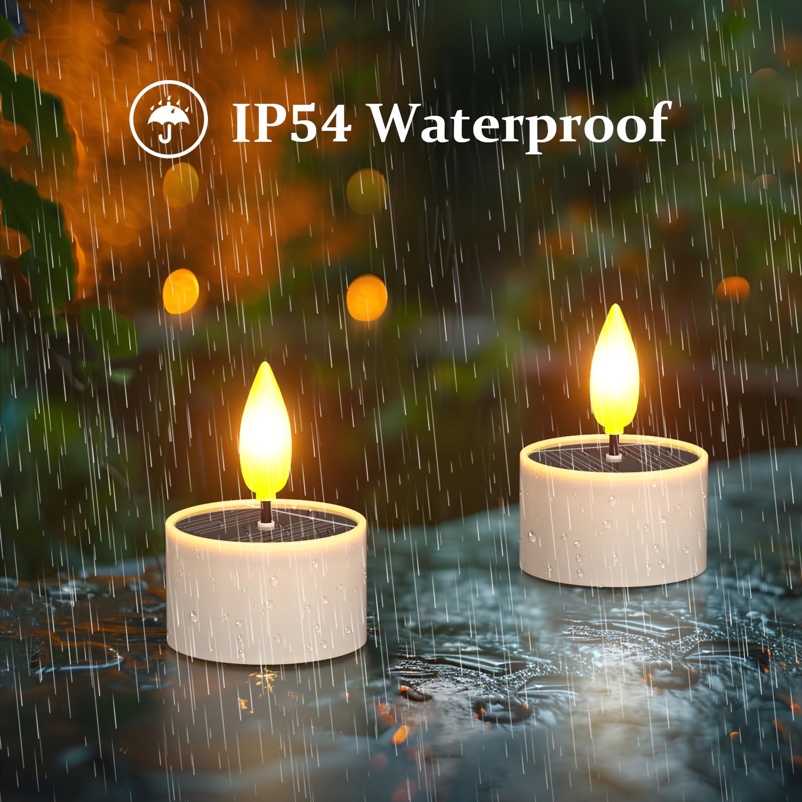 SoulBay Solar Candles Outdoor Waterproof, 6 Pack Small Flameless Flickering LED Tea Lights with Dusk to Dawn Sensor, Bright Lights for Lanterns Window Chandelier Garden Patio Deck Chandelier Décor 6