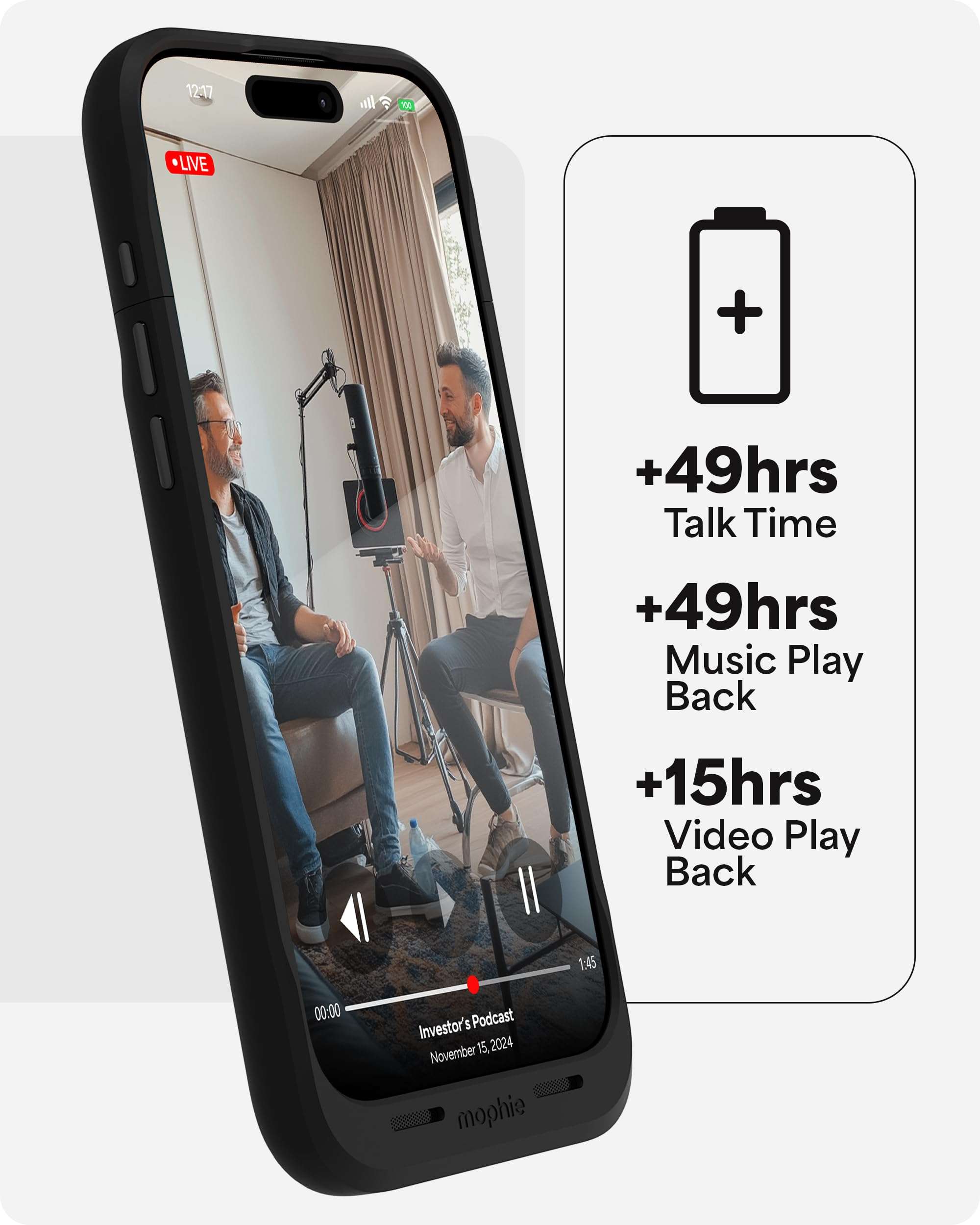 mophie Juice Pack Battery Case for iPhone 16 Pro Max - Slim Charging Case, Magnetic Back for Wallets & Mounts, +50% Extra Battery Life, Enhanced 6-Foot Drop Protection, Sustainable Material, Black 5