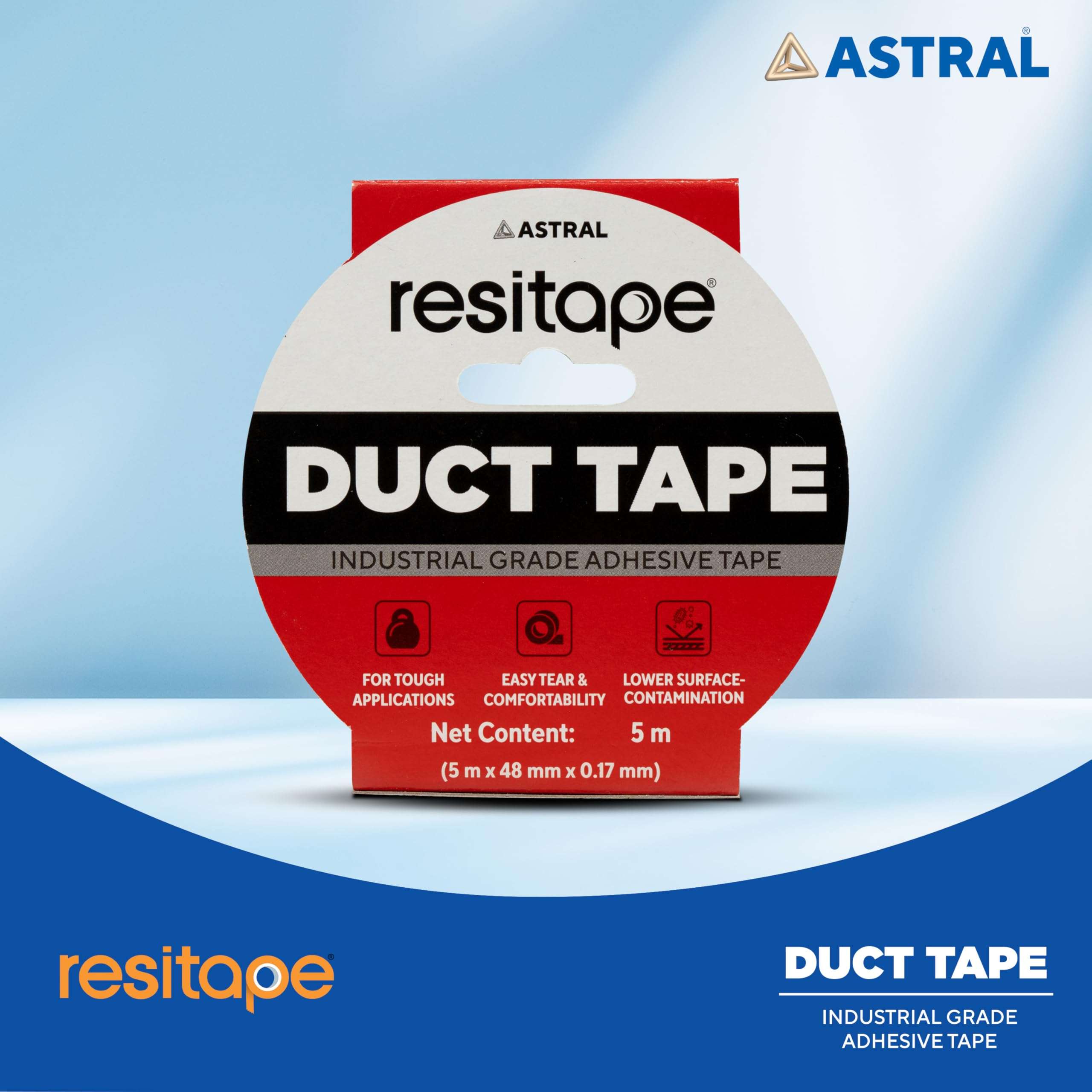 Resitape Astral Duct tapeIHeavy Duty Multi-Purpose IEasy Tear I Strong Grip & AdhesionIHigh Tensile Strength I Excellent Waterproofing I Versatile use for DIY 5mtr X 50 mm X 0.17mm 3