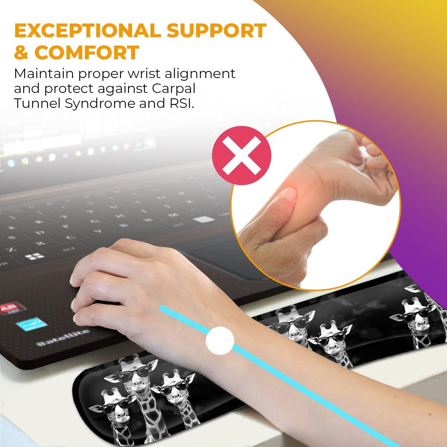 Rectangular Mouse Pad Wrist Protector-Printed with Cool Giraffes, Ergonomically Non-Slip Rubber Comfortable Computer Keyboard Wrist Rest Desktop Decoration Office Accessories Computer Mouse Desk Pad 6