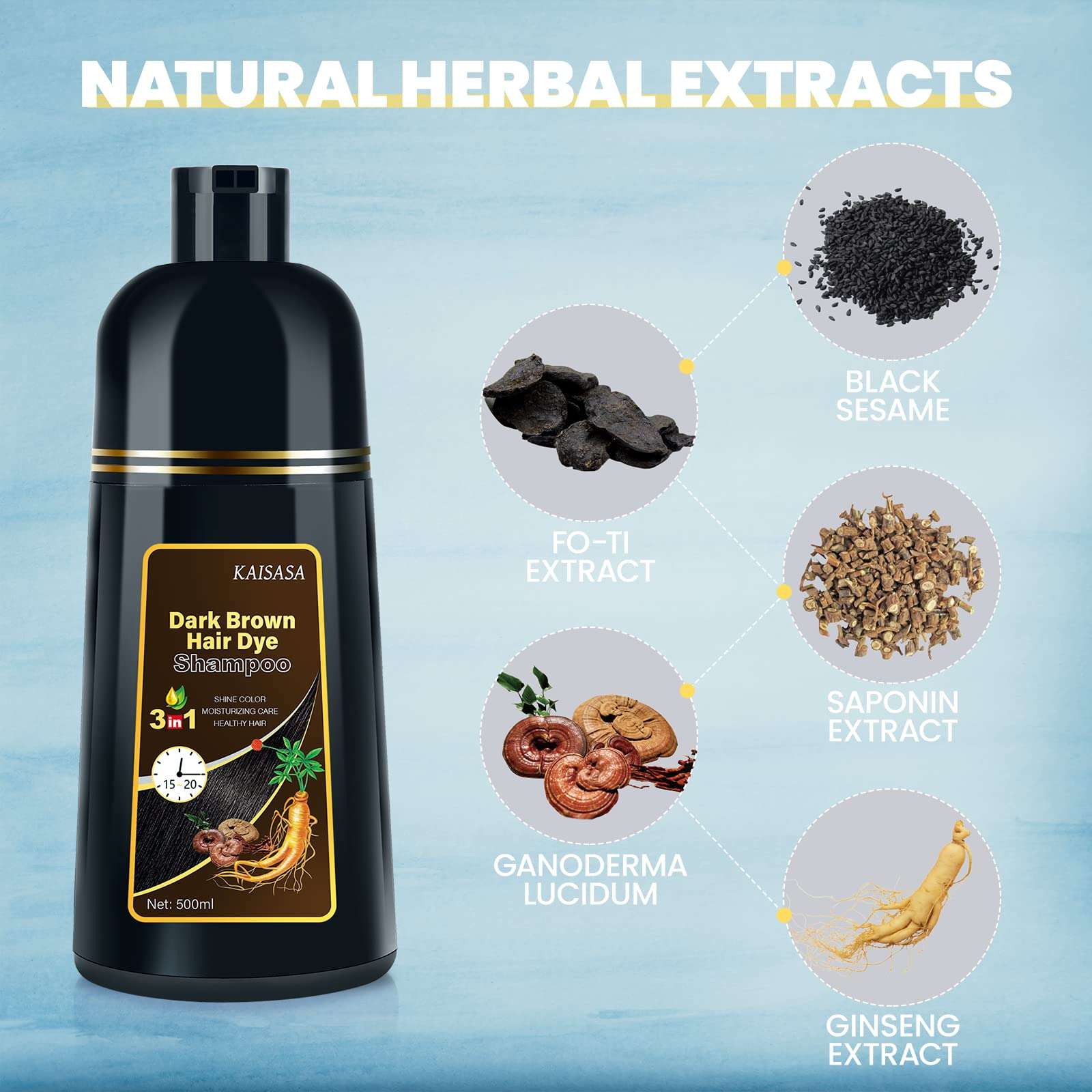 KAISASA Dark Brown Hair Dye Shampoo and Hair Restorative Mask Treatment Bundle Set 3