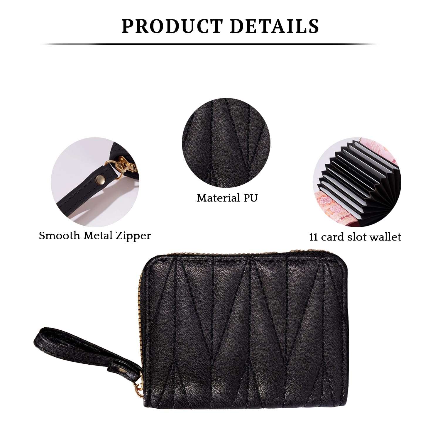 SYGA Wallet for Girls & Women's Credit Card Purse Small Coin Storage Bag with Zipper Closure, Fashionable Small Coin/Cash Purse (Black) 4