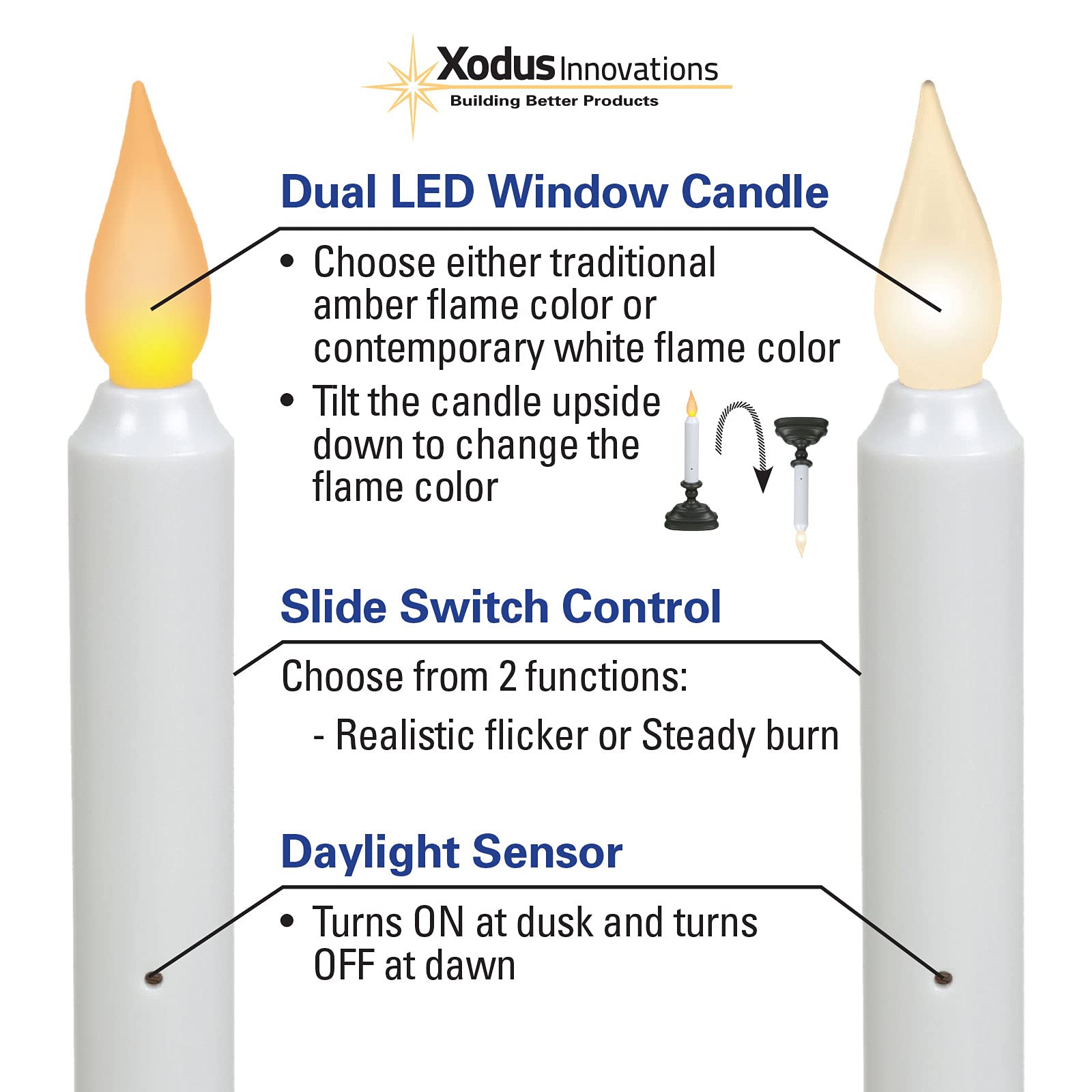Xodus Innovations FPC1320P-6 Battery Operated LED Window Candle with New Hot Spot Technology and Dusk to Dawn Sensor and Choice of White of Amber Flame, Pewter/Silver, Pack of 6 6