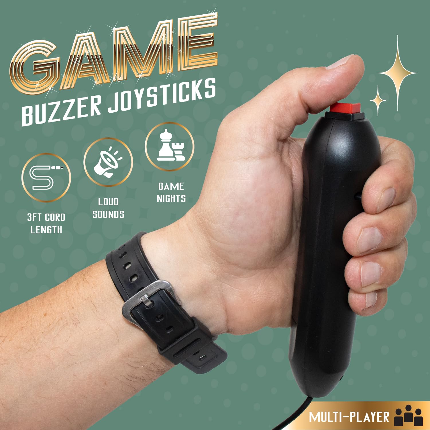 Digital Energy Handheld Game System - Console Displays First Buzz-in - Great for Jeopardy, Family Feud, Trivia and Buzzer Games - Console with 8 Joystick Buzzers 3