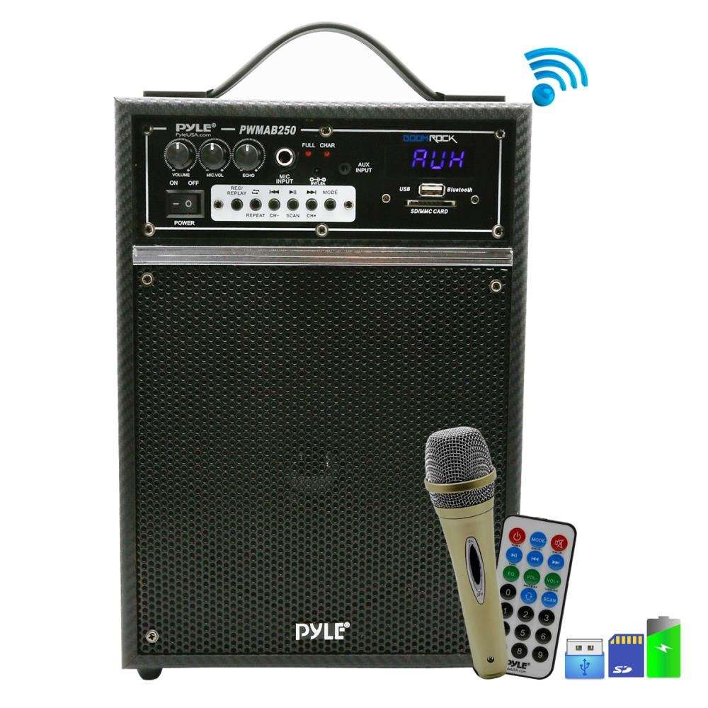 Pyle 300 Watt Outdoor Indoor Wireless Bluetooth Portable PA Speaker 6.5 inch Subwoofer Sound System with USB SD Card Reader, Rechargeable Battery, Wired Microphone, FM Radio, Remote - PWMAB250BK 3