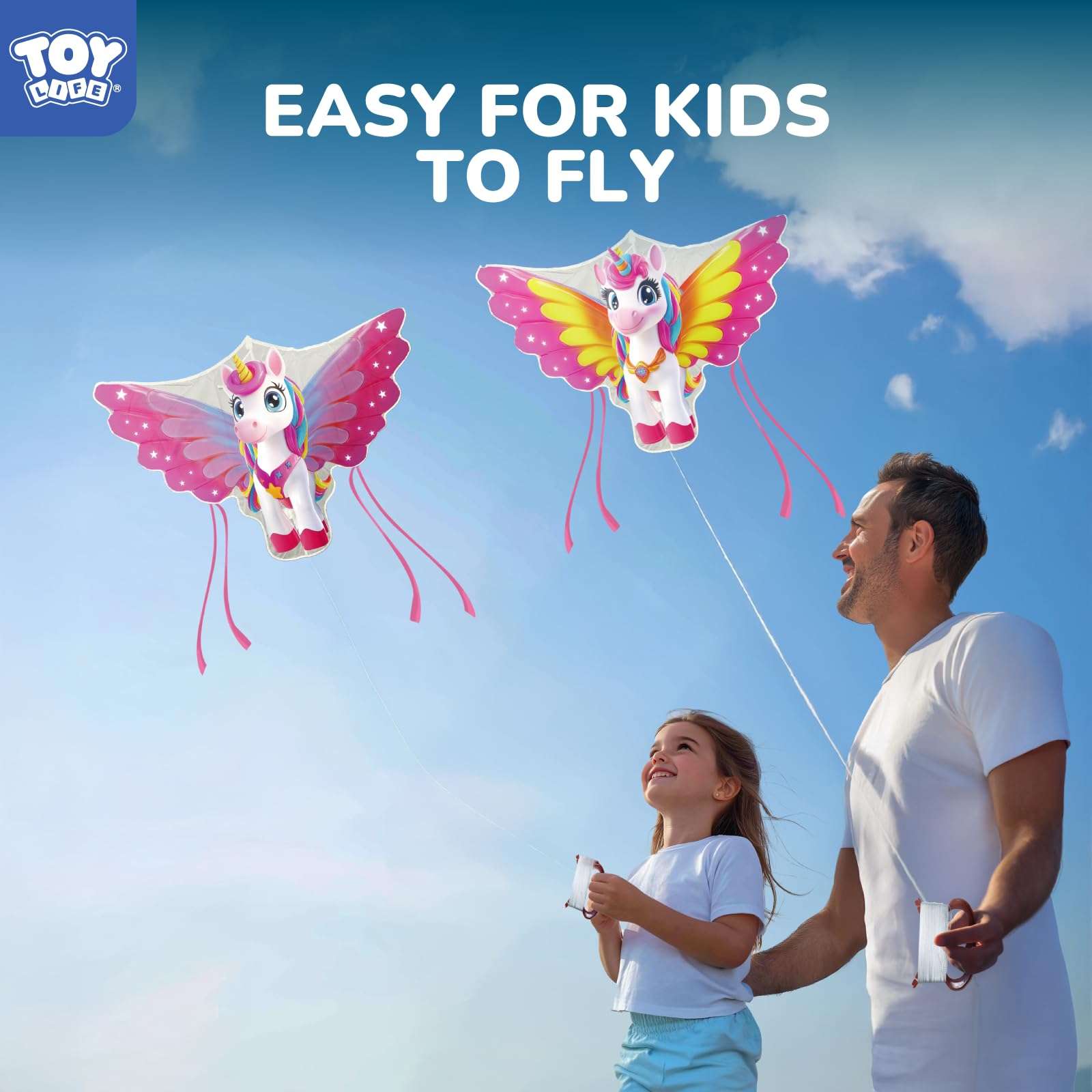 TOY Life 2 Pack 48.4'' Unicorn Kites Easy to Fly for Kids Adults with 328.1 FT String, Beach Kite Outdoor Game Outside Toys Activity, Unicorn Toys for Girls, Gift for Girls 4