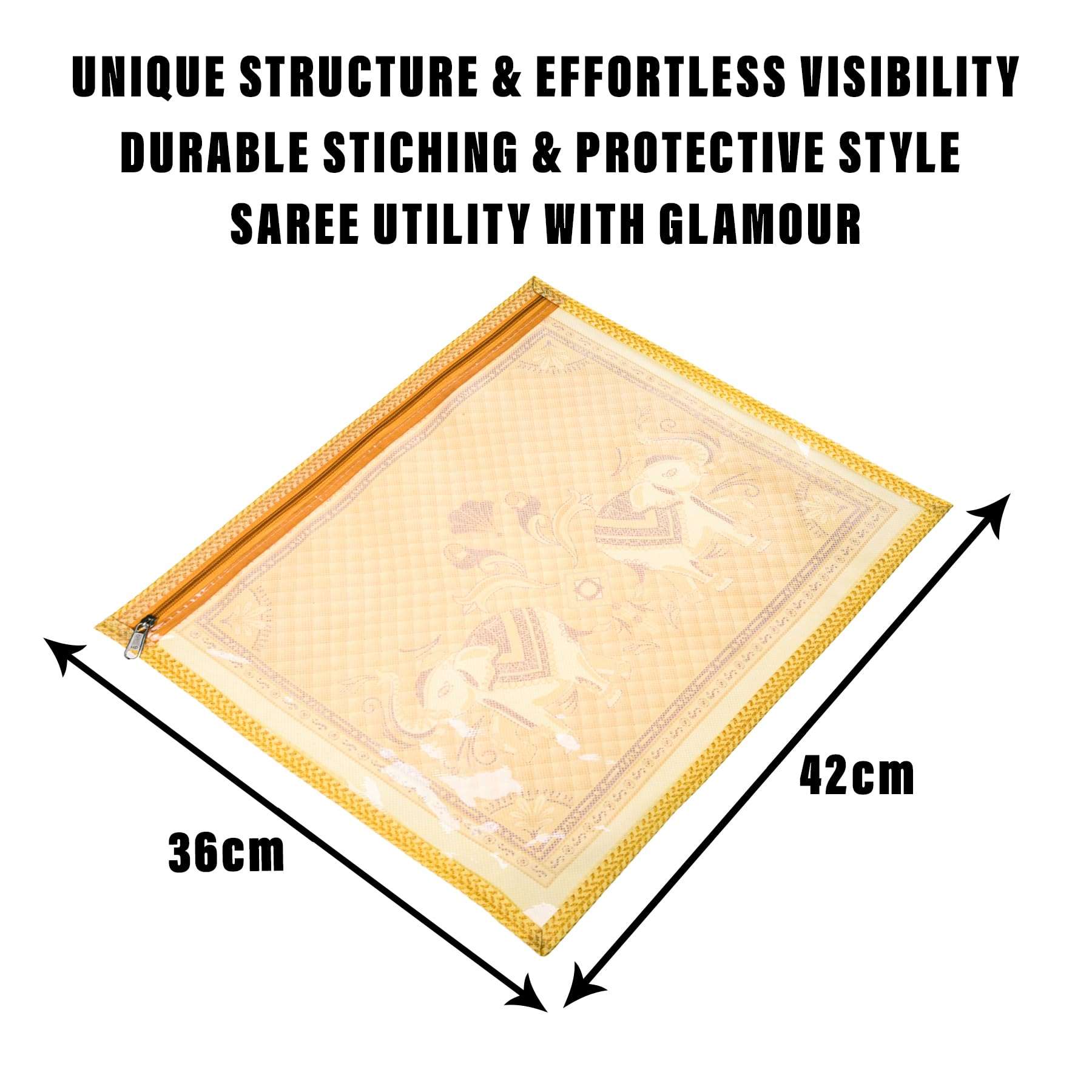 Kuber Industries cotton Saree Cover|Elephant Design Clothes Storage Bag|Single Packing Saree with Zip Closure|Wardrobe Organizer|Pack of 12|Cream 4