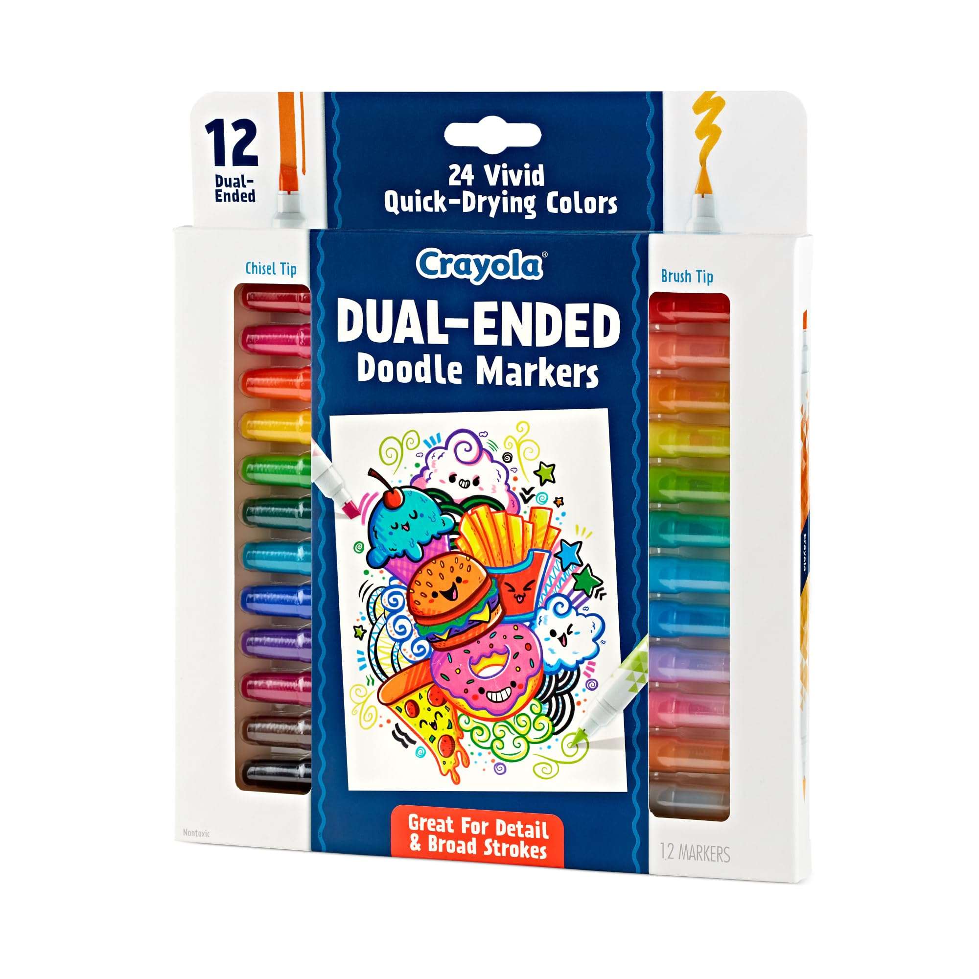 Crayola® Doodle & Draw Dual-Ended Doodle Markers, Brush Tip/Chisel Tip, White Barrel, Assorted Ink Colors, Pack Of 12 Ma 5