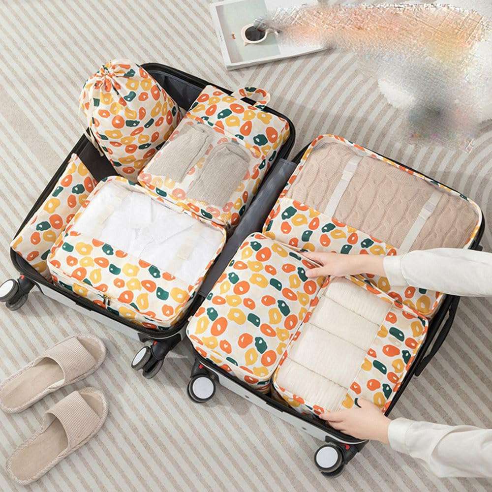 LUMoony Suitcase Organizer Set 7 Pieces Travel Jewelry Boxes Compression Packing Cubes Packing Cubes Waterproof Large Capacity Packing Cubes Travel Organizer Packing Cubes for Family Storage, Stil 1 1